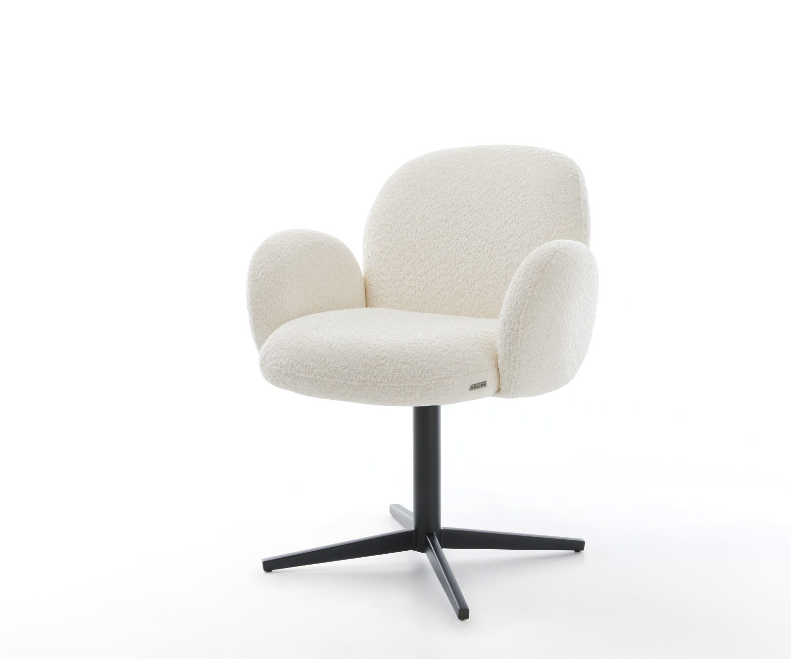 Chaise-pivotante Nube-Flex avec accoudoirs bouclé blanc pied de chaise 4 branches noir pivotement sur 360° ressorts ensachés 1