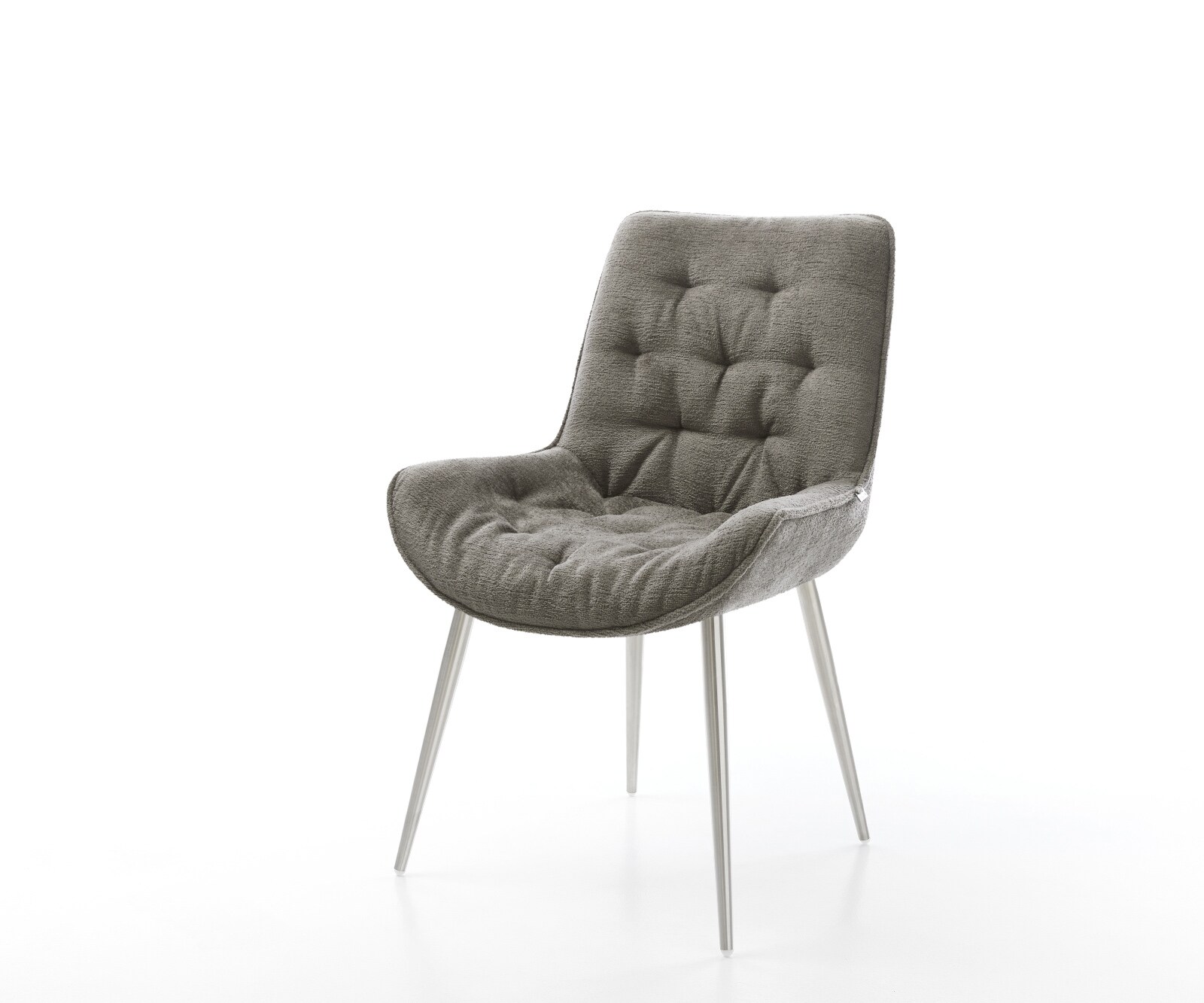Chaise-de-salle-à-manger Taimi-Flex bouclé doux couleur boue 4 pieds coniques acier inoxydable 1