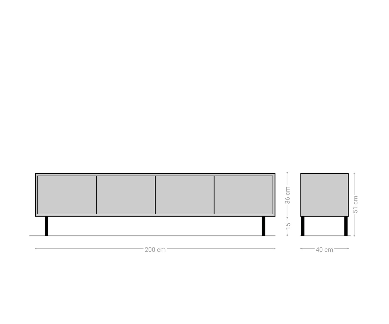 Meuble-TV Muvi 200 cm chêne naturel manguier noir métal noir 4 portes 8