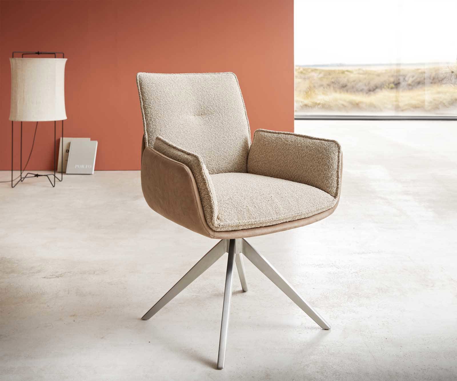 Chaise-pivotante Nela-Flex tissu mixte couleur boue pied croisé large acier inoxydable brossé pivotement sur 360° Chaise-pivotante Nela-Flex tissu mixte couleur boue pied croisé large acier inoxydable brossé pivotement sur 360°