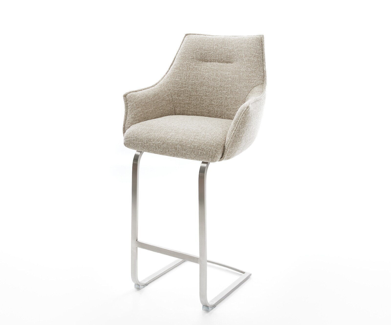 Chaise-de-bar Alja-Flex Tissu tissé doux Beige Pied cantilever acier inoxydable Argent Ressort ensaché 1