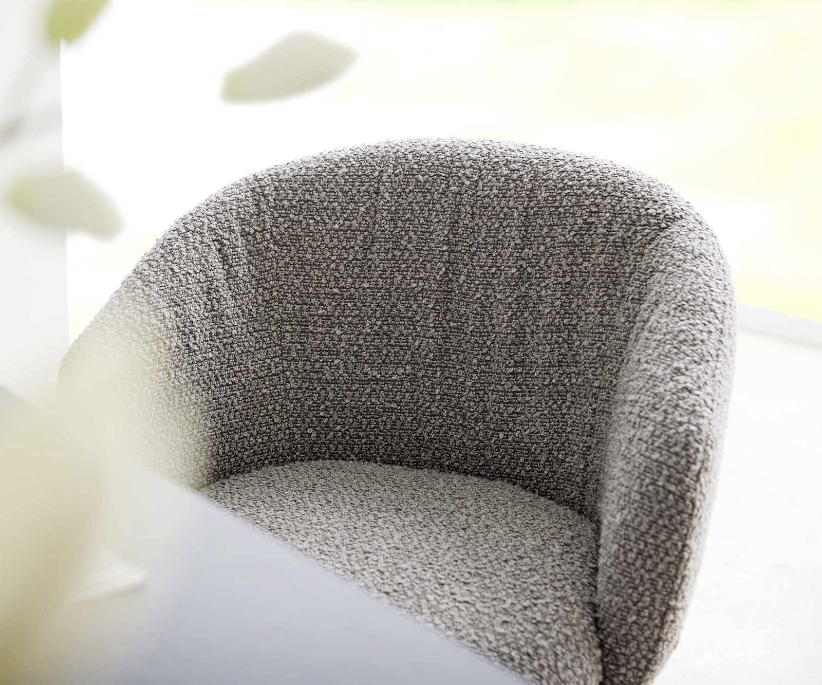 Chaise-de-salle-à-manger Caja-Flex avec accoudoirs bouclé gris argenté 4 pieds coniques acier inoxydable brossé ressorts ensachés 3
