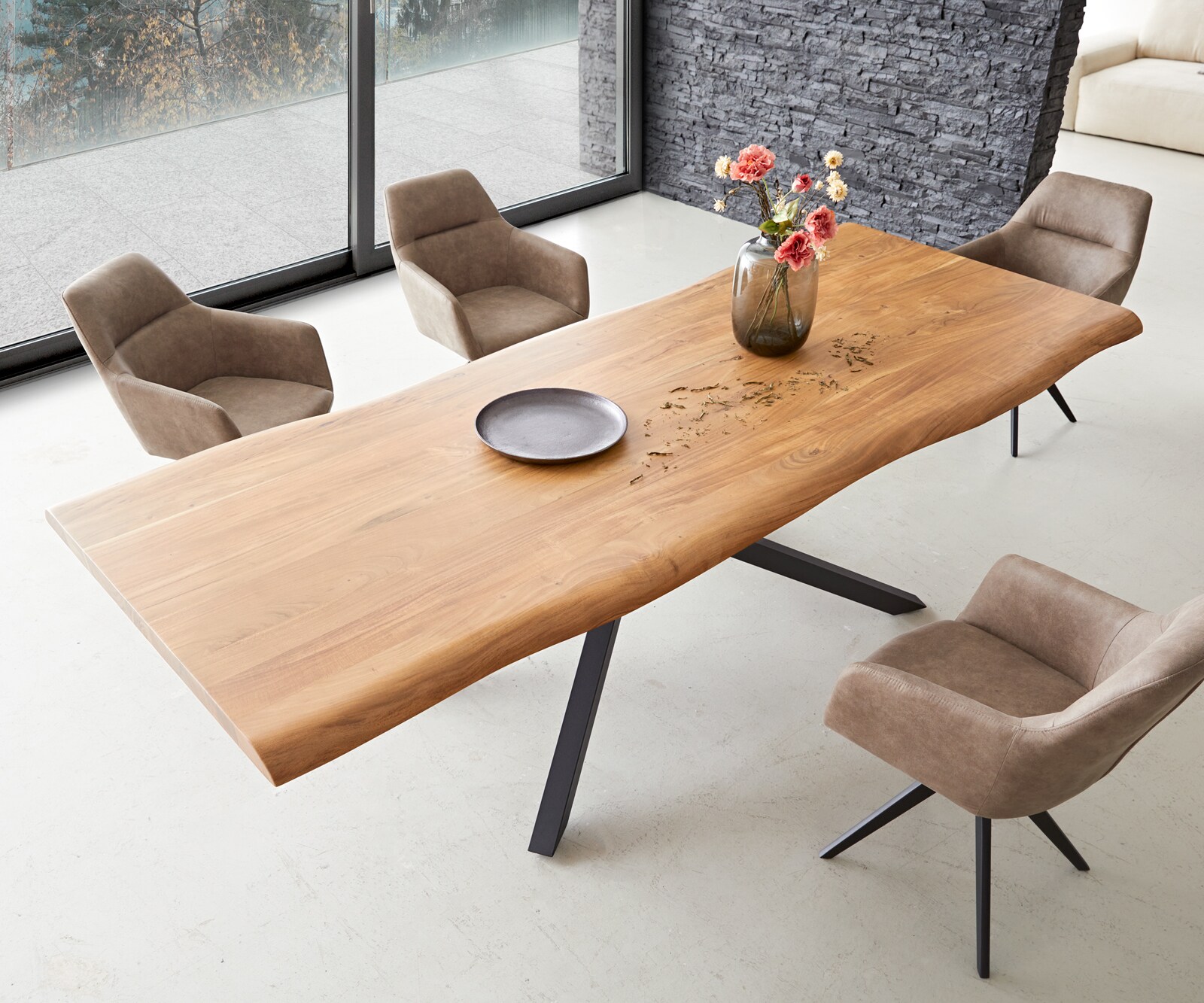 Table à manger Edge 260x100 XL acacia nature cadre croisé rectangle noir Live-Edge 4
