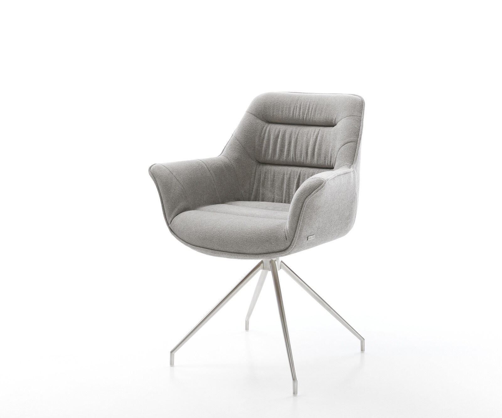 Chaise-de-salle-à-manger Kaira-Flex tissu structuré doux gris pied croisé conique acier inoxydable 1