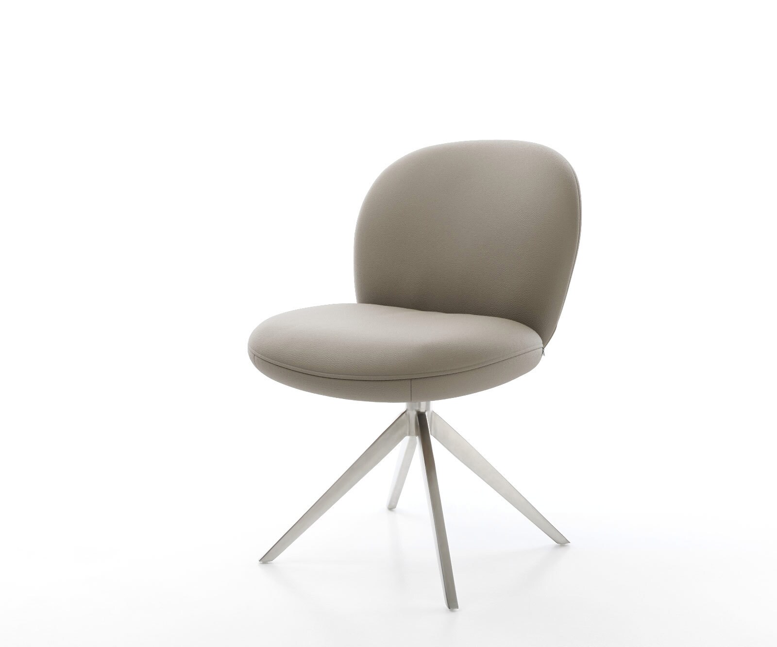 Chaise-pivotante Nube-Flex cuir de vache couleur boue pied croisé large acier inoxydable brossé pivotement sur 360° fonction bascule ressorts ensachés