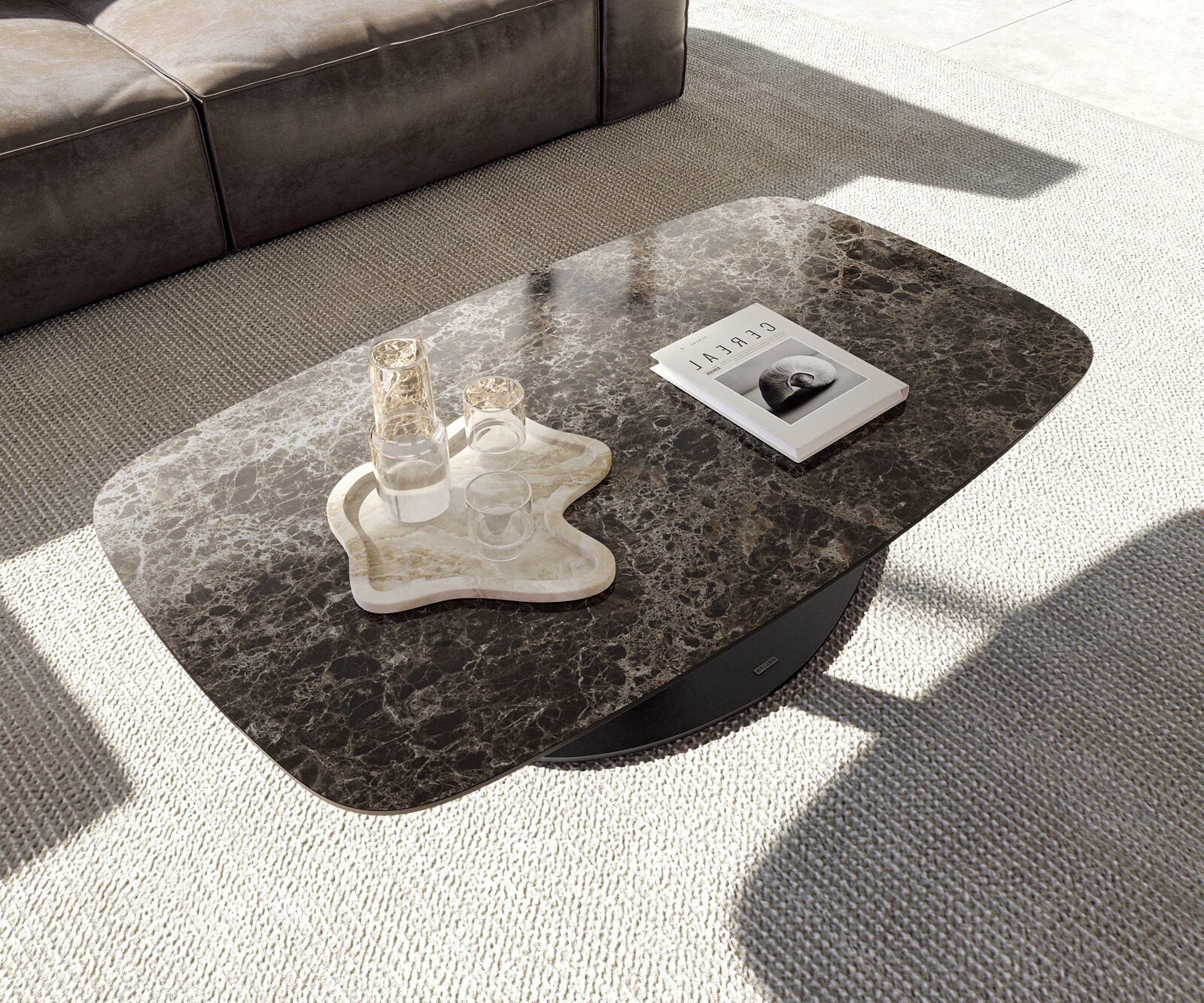 Table basse Edge Boot 120x70 cm céramique Laminam® Emperador Extra Lucidato brun foncé Vibany métal noir 4