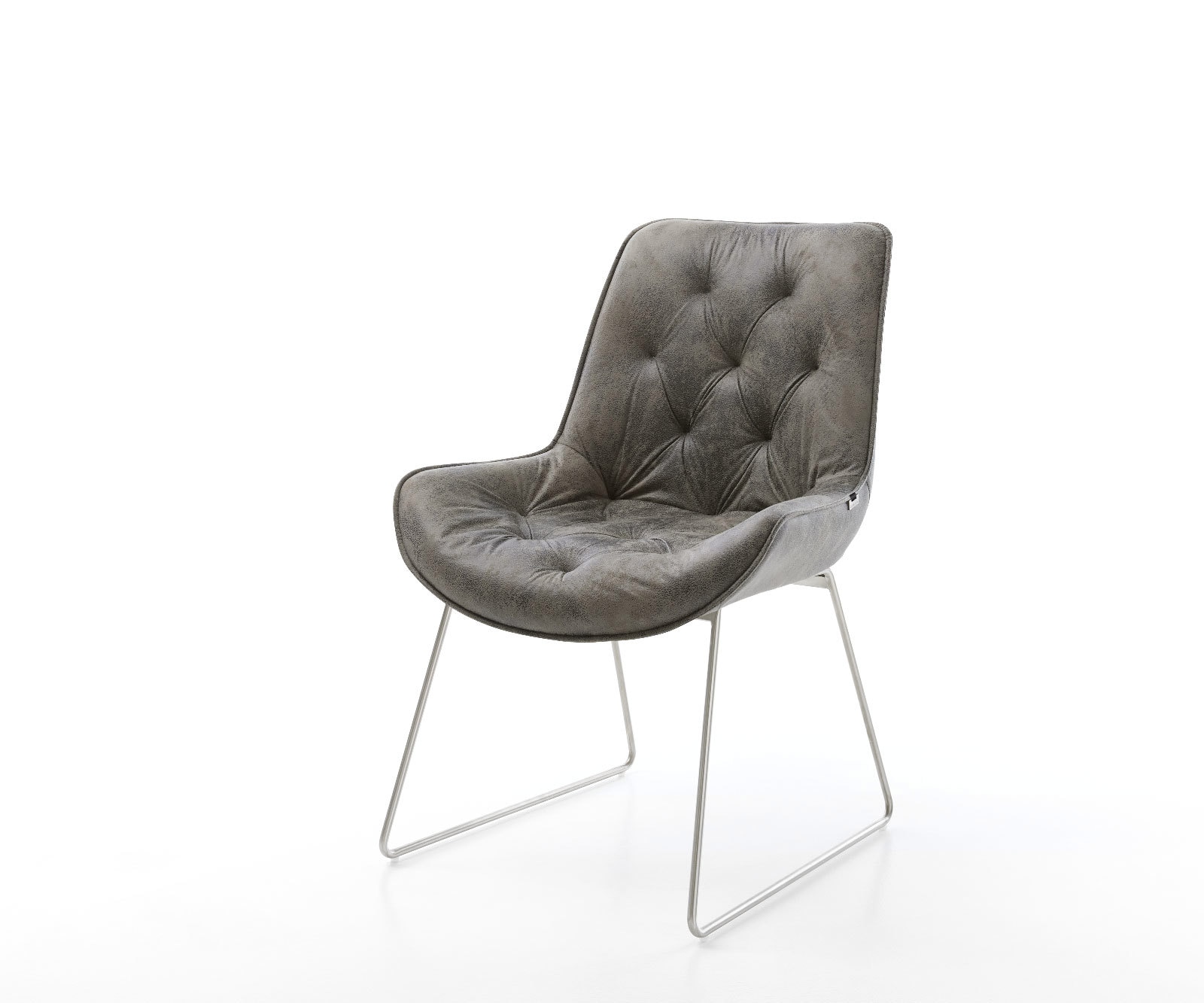 Chaise-de-salle-à-manger Taimi-Flex microvelours gris antique pied trapèze acier inoxydable brossé Chaise-de-salle-à-manger Taimi-Flex microvelours gris antique pied trapèze acier inoxydable brossé