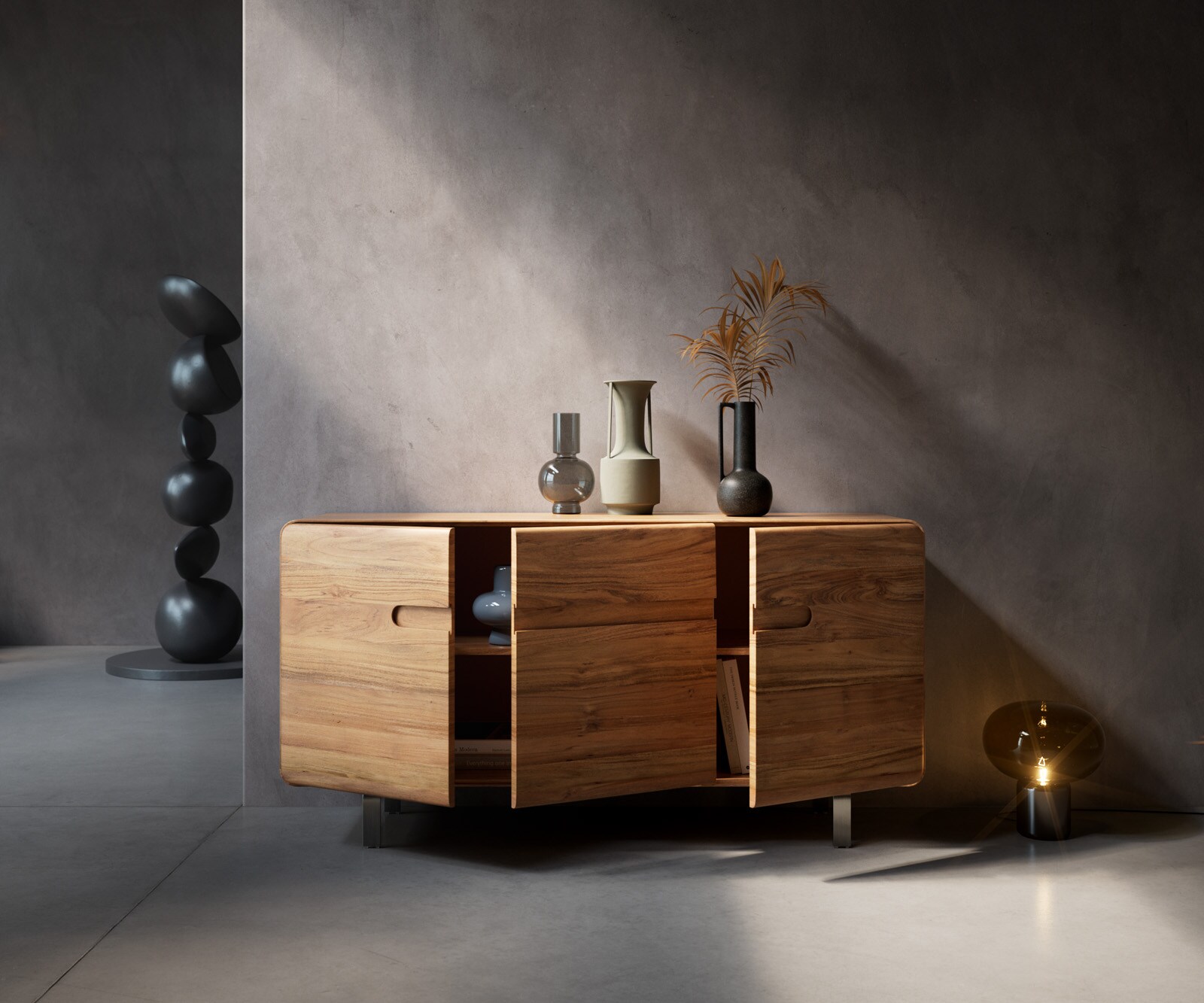 Buffet Anaya 145 cm acacia naturel 3 portes pied en L inox 3 Buffet Anaya 145 cm acacia naturel 3 portes pied en L inox 3