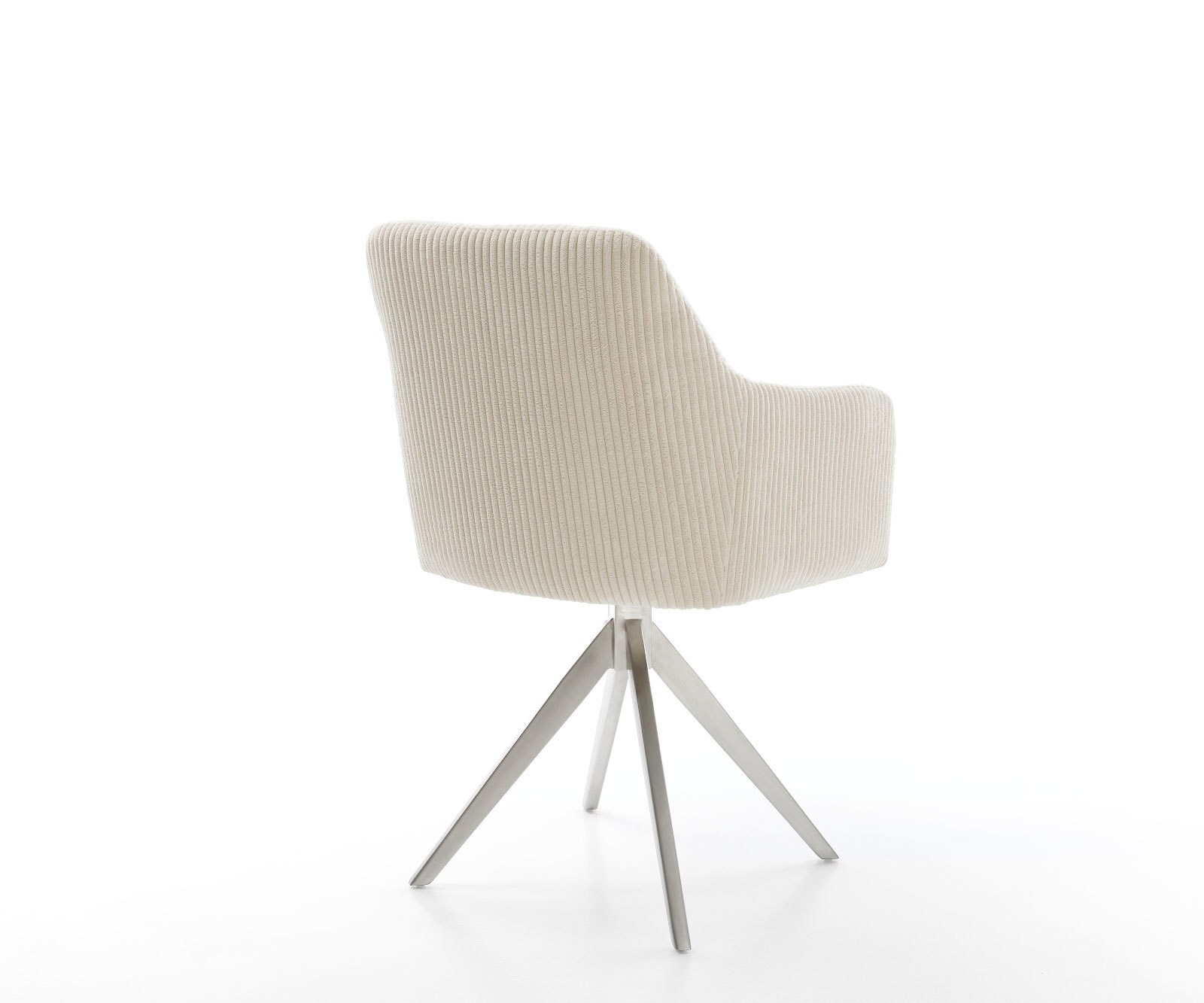 Chaise-de-salle-à-manger Greg-Flex côtelé beige vintage pied croisé angulaire acier inoxydable brossé ressorts ensachés 4