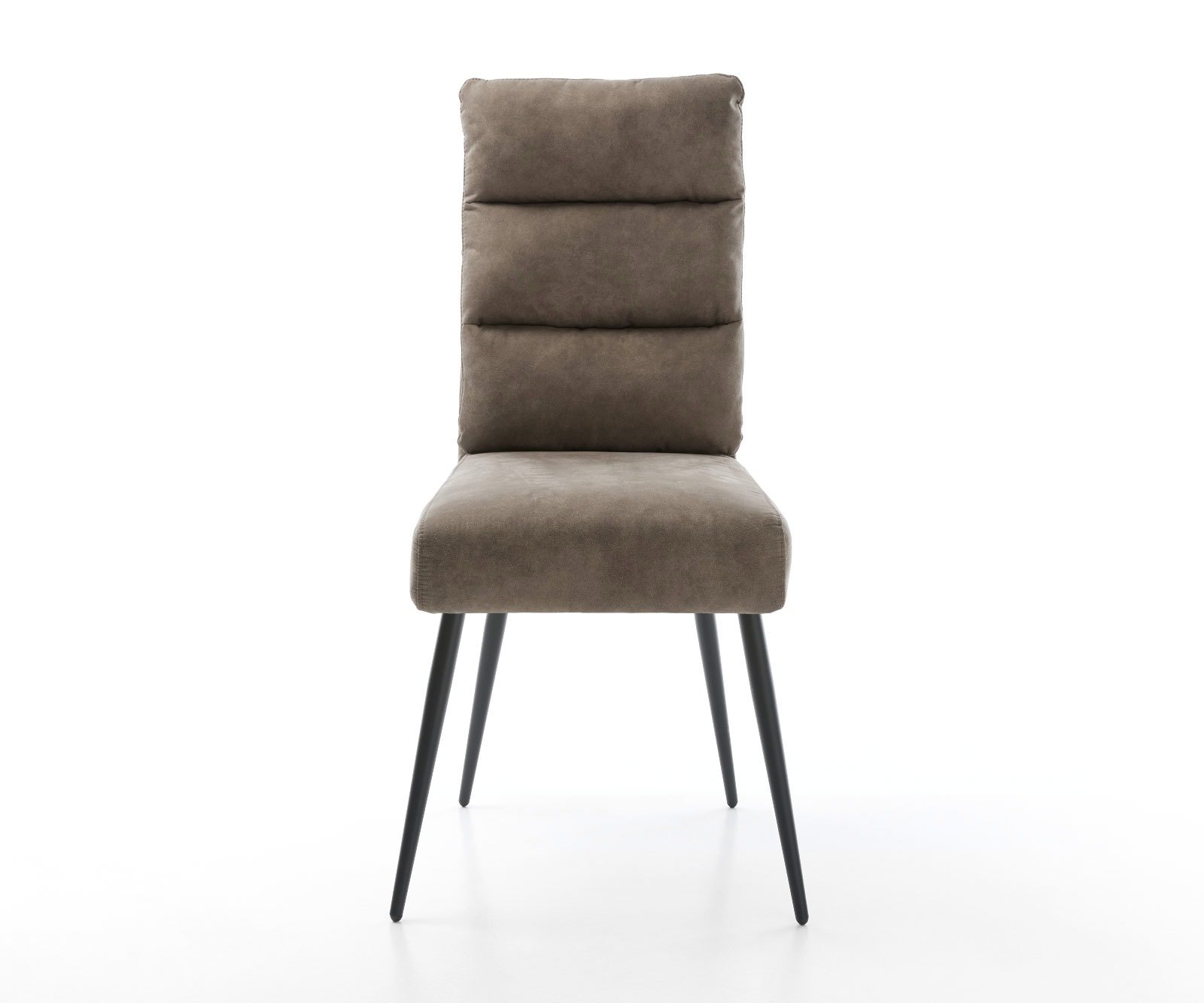 Chaise-de-salle-à-manger Pela-Flex microvelours taupe vintage 4 pieds coniques noir ressorts ensachés 1 Chaise-de-salle-à-manger Pela-Flex microvelours taupe vintage 4 pieds coniques noir ressorts ensachés 1
