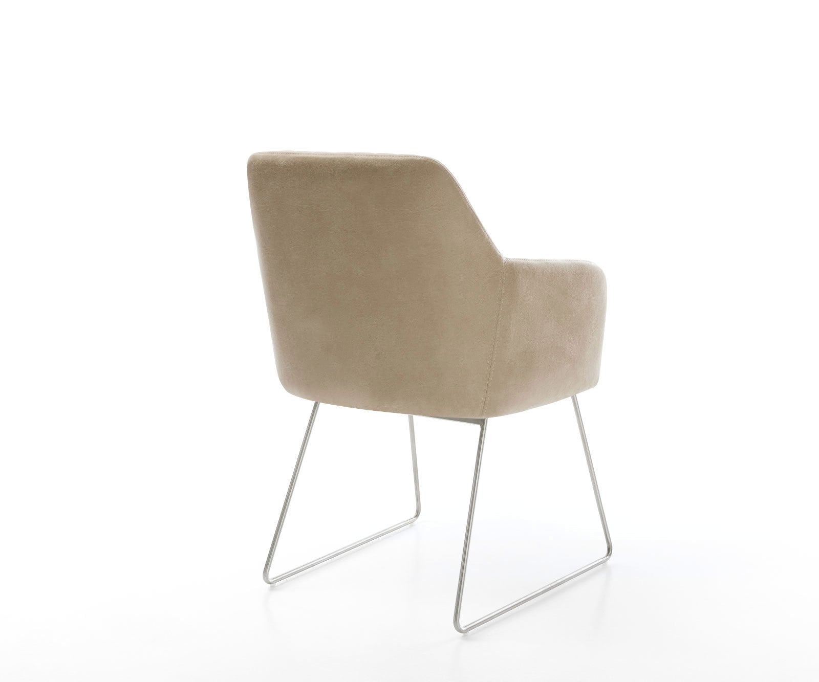 Chaise-de-salle-à-manger Greg-Flex microvelours beige vintage pied trapèze acier inoxydable brossé ressorts ensachés 4 Chaise-de-salle-à-manger Greg-Flex microvelours beige vintage pied trapèze acier inoxydable brossé ressorts ensachés 4