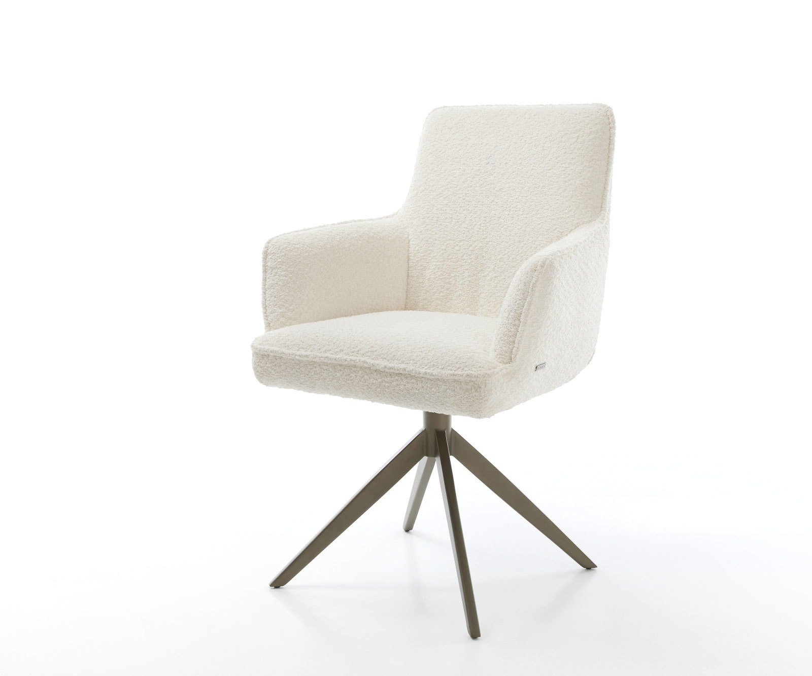 Chaise-pivotante Heira-Flex bouclé blanc pied croisé large aspect titane pivotement sur 360° fonction bascule ressorts ensachés Chaise-pivotante Heira-Flex bouclé blanc pied croisé large aspect titane pivotement sur 360° fonction bascule ressorts ensachés