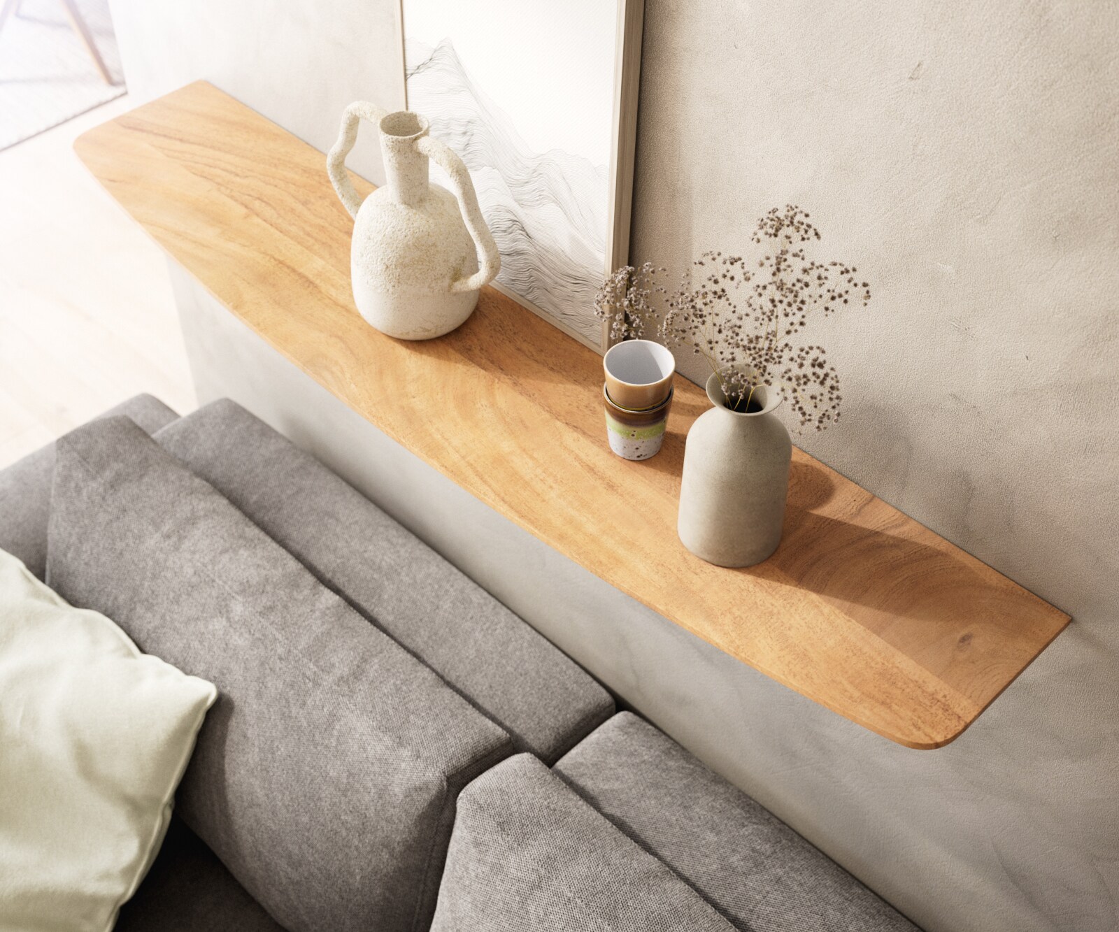 Étagère murale Edge 145 cm acacia naturel bord suisse massif 3