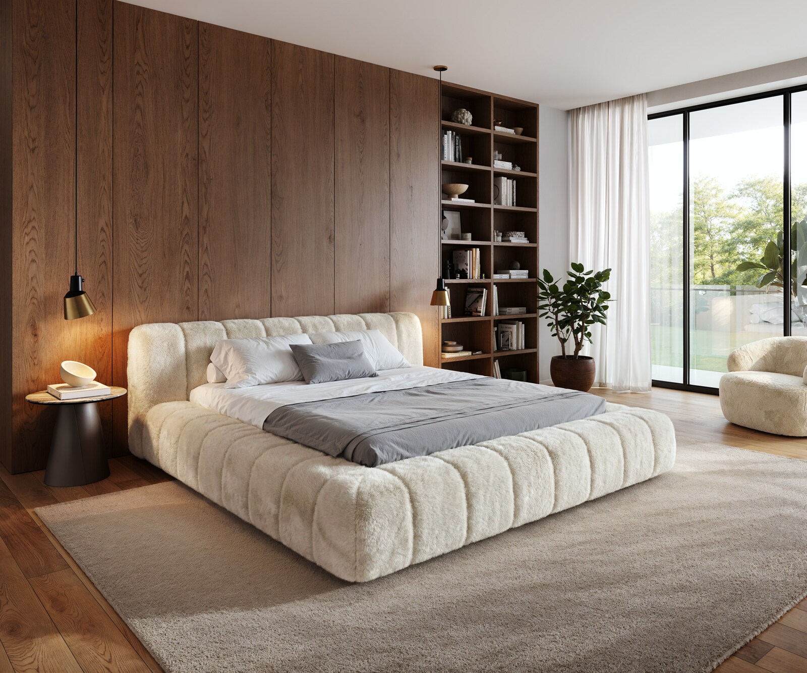 Sommier-rembourré Cutio 180x200 cm en peluche blanc crème