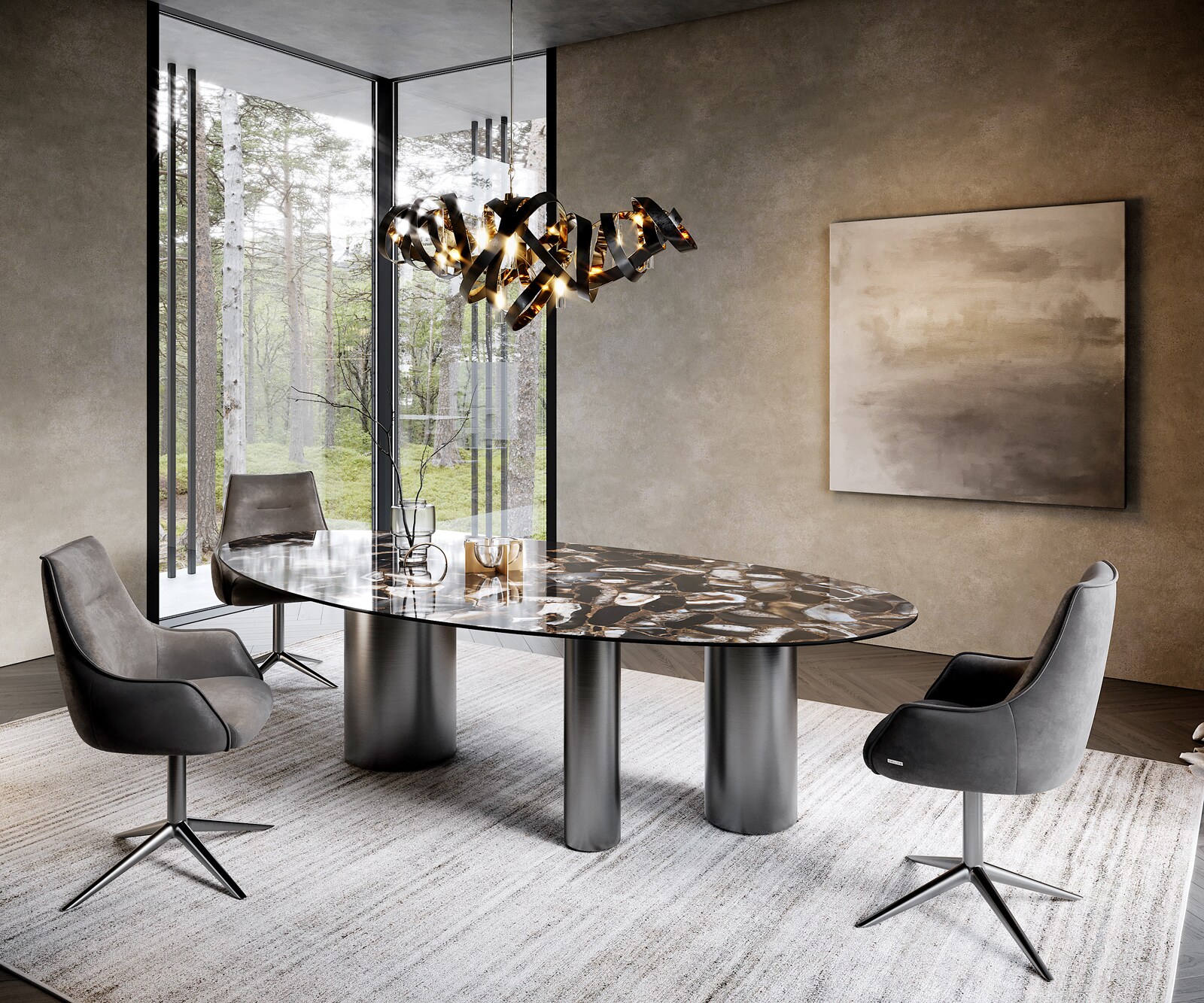 Table à manger Edge Ovale 280x130 Céramique Iris FMG Agatablack Troa Acier inoxydable Graphite 4