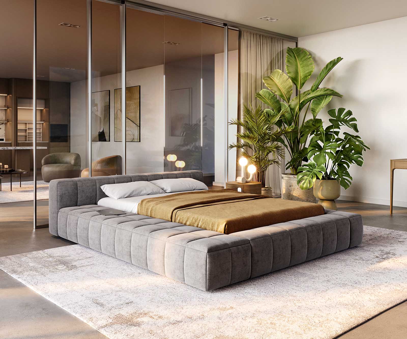 Sommier-Espazio 140x200 cm microfibre grise avec espace de rangement Sommier-Espazio 140x200 cm microfibre grise avec espace de rangement