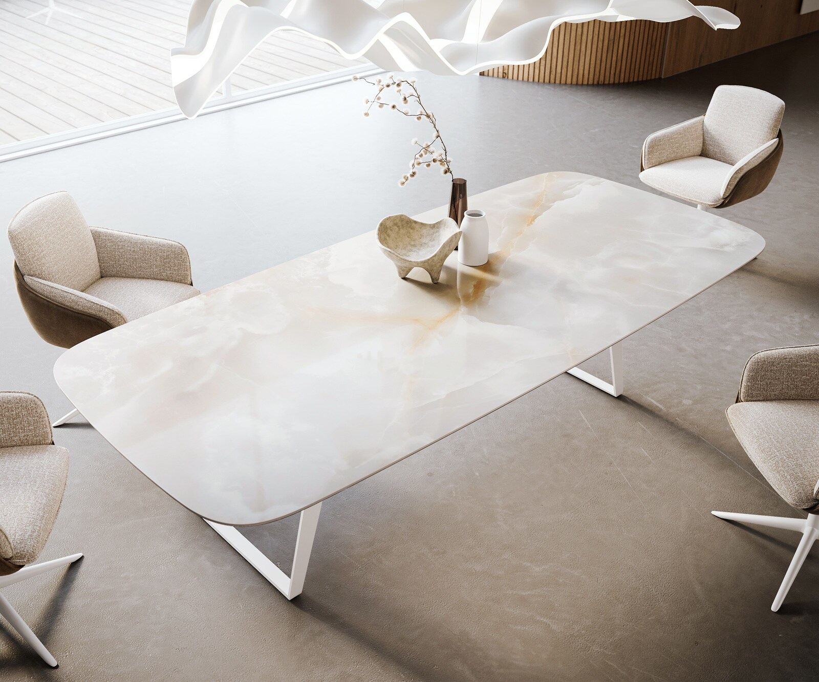 Table à manger Edge Boot 270x120 cm Céramique Iris FMG Onice Grigio Métal Oblique Blanc 4