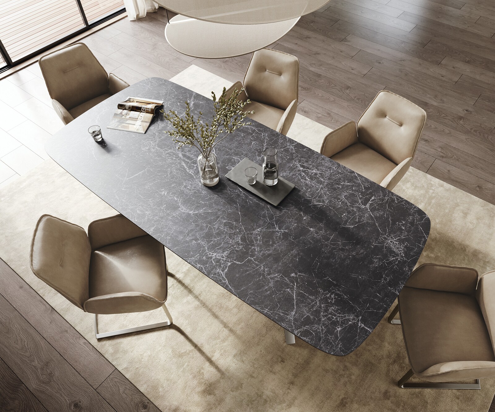 Table à manger Edge Boot 260x120 cm Céramique Laminam® Nero Greco Anthracite Zenthara anguleux Acier inoxydable 4