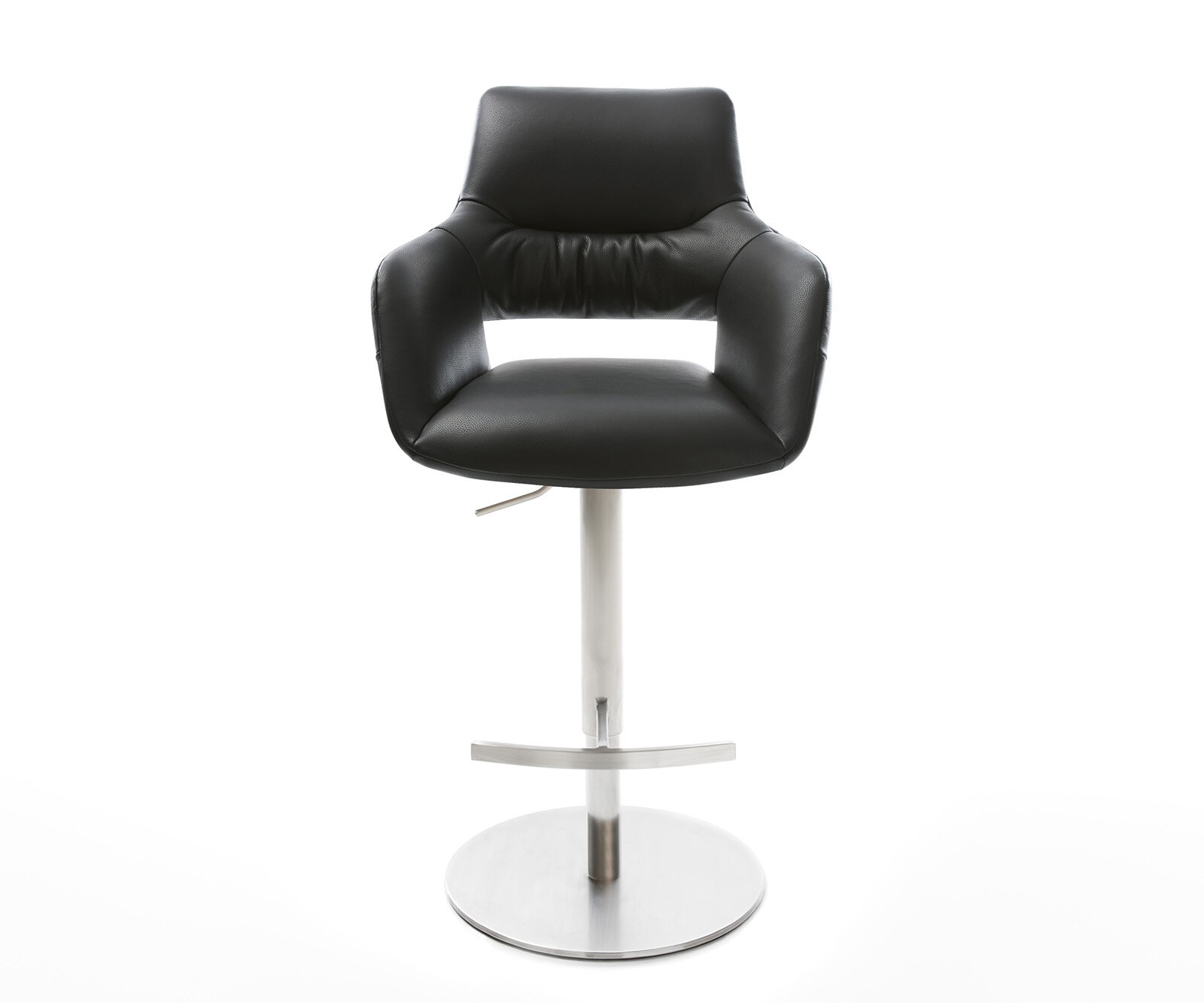 Chaise-de-bar Yago-Flex cuir véritable noir pied pivotant réglable en hauteur acier inoxydable pivotant ressorts ensachés 1