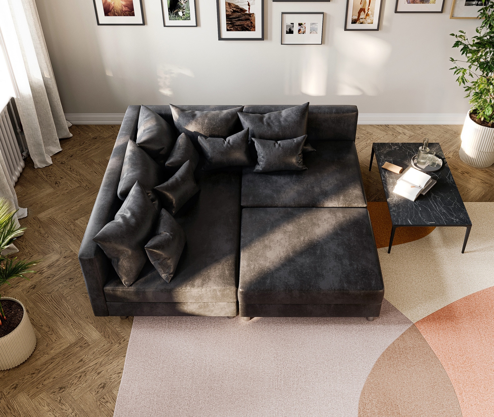 Canapé d'angle Clovis anthracite tabouret ottoman gauche module canapé 5 Canapé d'angle Clovis anthracite tabouret ottoman gauche module canapé 5