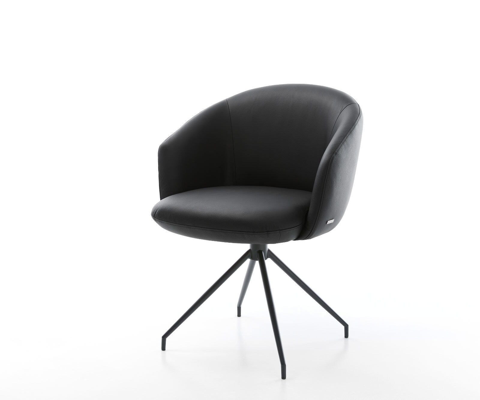 Chaise-pivotante Caja-Flex avec accoudoirs cuir de vache noir pied croisé conique noir pivotement sur 180° ressorts ensachés