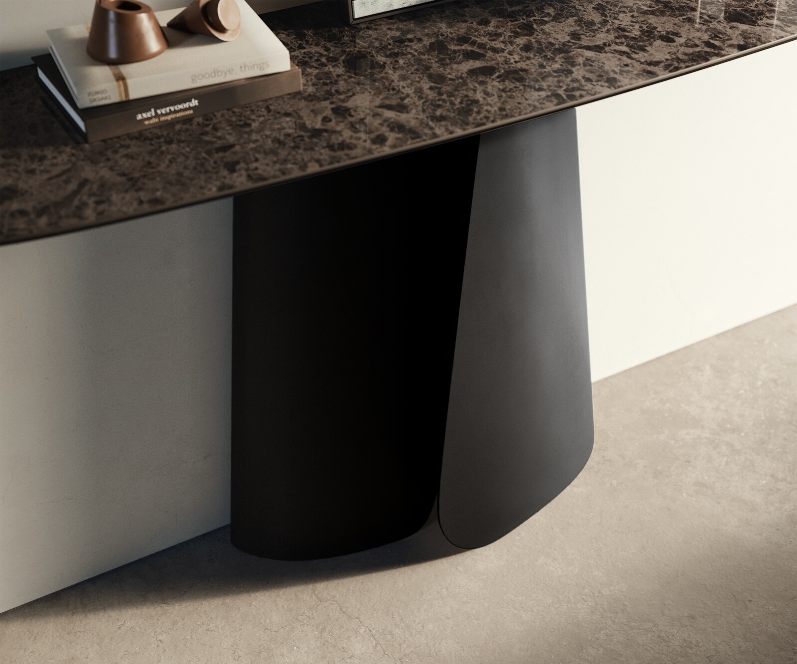 Console Edge forme bateau 140x40 cm Céramique Emperador Extra Lucidato Dunkelbraun Livos Métal Noir 5