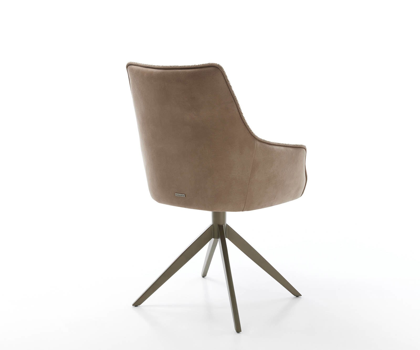 Chaise-pivotante Alja-Flex avec accoudoirs tissu mixte couleur boue pied croisé large aspect titane pivotement sur 360° ressorts ensachés 4