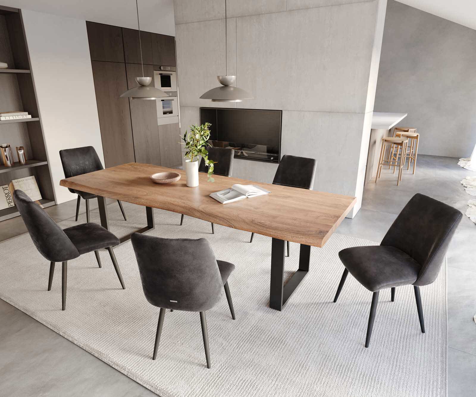 Chaise-de-salle-à-manger Elso-Flex microvelours anthracite vintage 4 pieds coniques noir ressorts ensachés 4 Chaise-de-salle-à-manger Elso-Flex microvelours anthracite vintage 4 pieds coniques noir ressorts ensachés 4