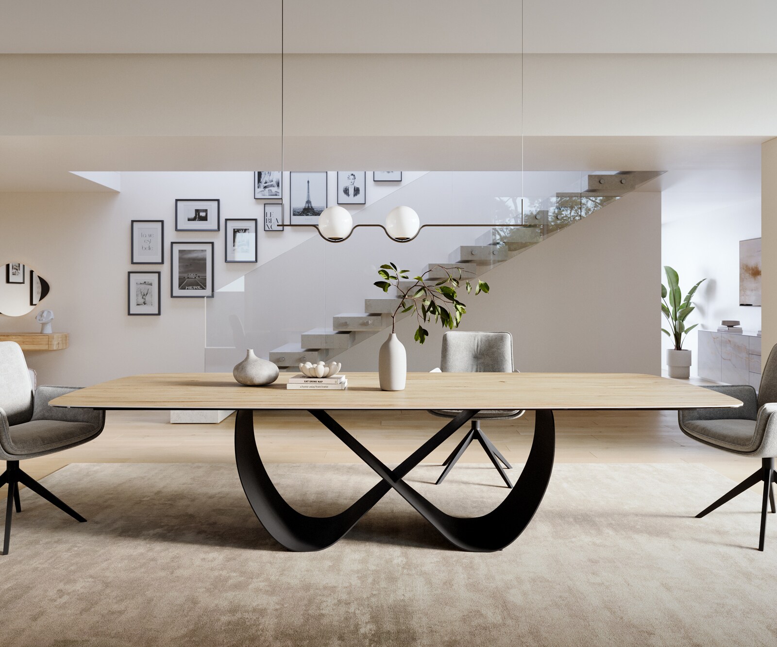 Table à manger Edge Boot 300x120 cm Céramique Laminam® Sabbia Eichefarbig Infinity Métal Noir 1
