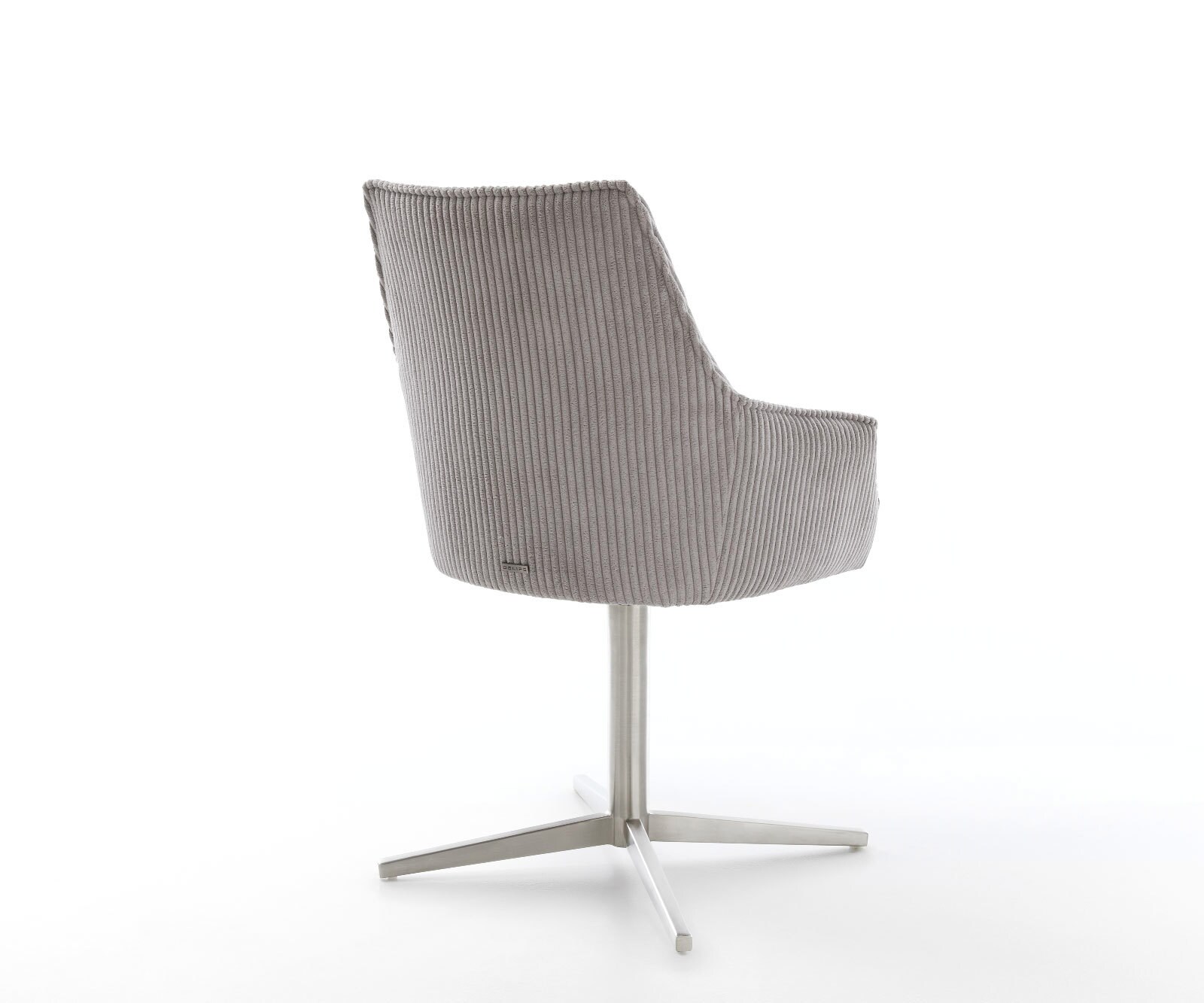Chaise-pivotante Alja-Flex avec accoudoirs côtelé gris argenté pied de chaise 4 branches acier inoxydable brossé pivotement sur 360° ressorts ensachés 4