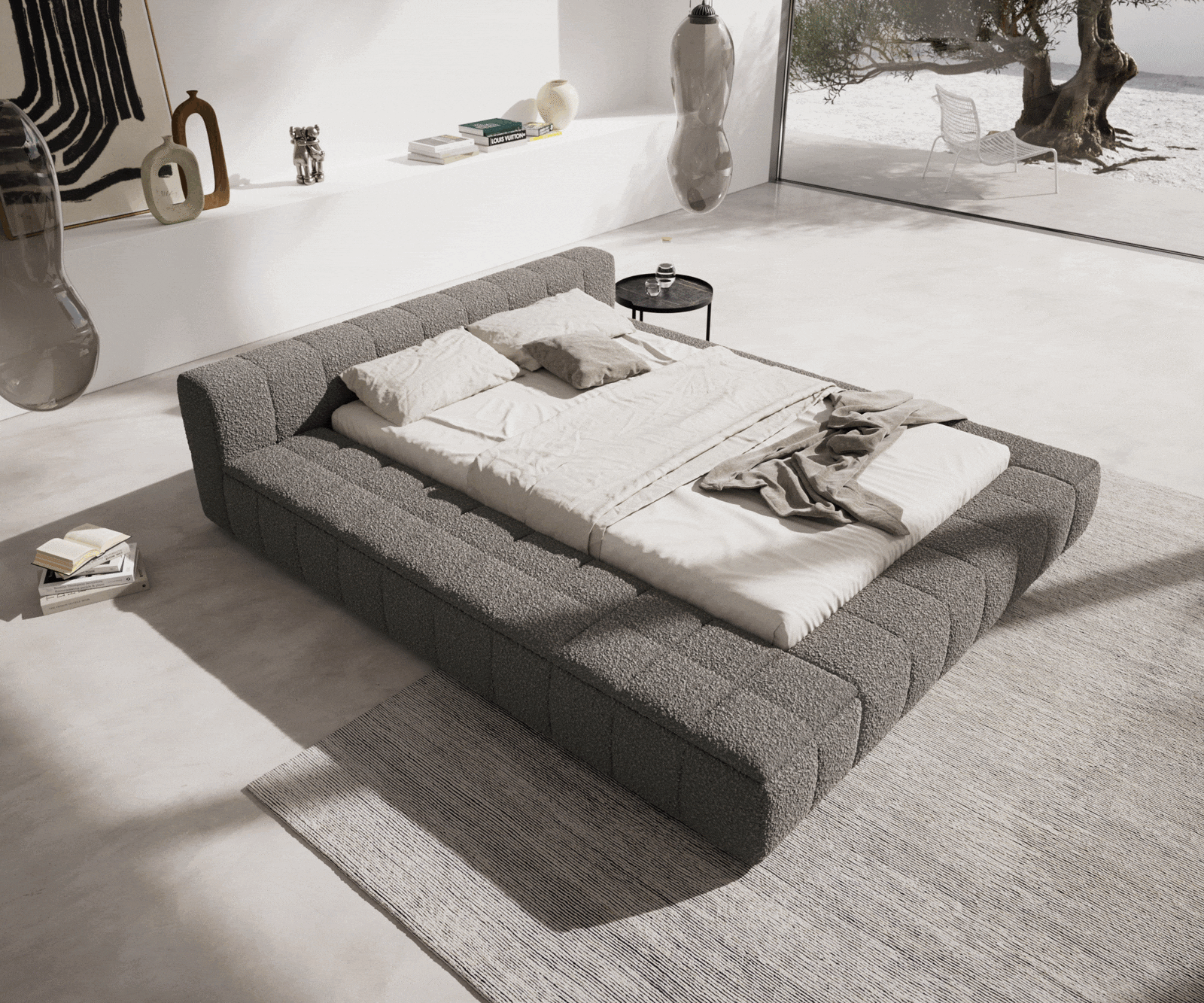 Sommier-rembourré Espazio 140x200 cm Bouclé gris argenté avec espace de rangement 1 Sommier-rembourré Espazio 140x200 cm Bouclé gris argenté avec espace de rangement 1