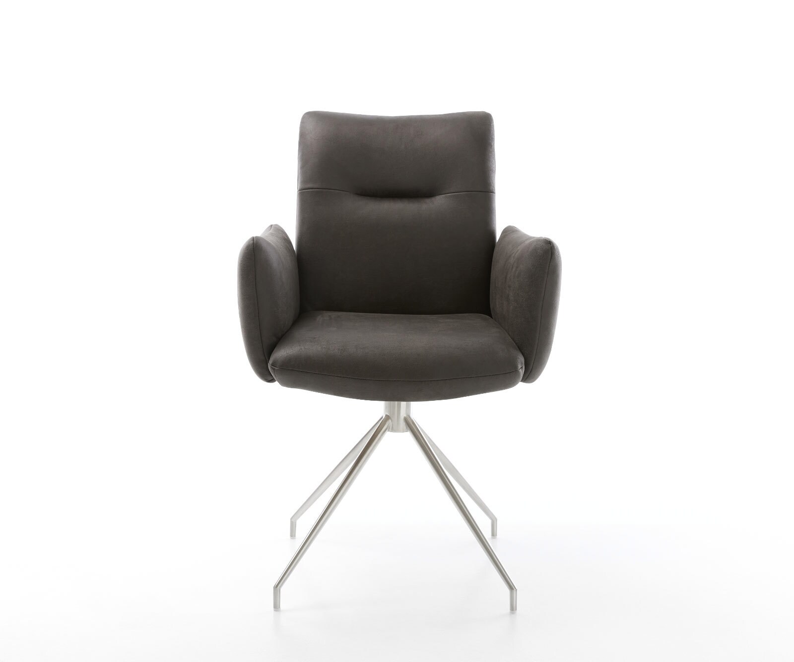 Chaise-pivotante Jova-Flex avec accoudoirs microvelours anthracite vintage pied croisé conique acier inoxydable brossé pivotement sur 180° ressorts ensachés 1