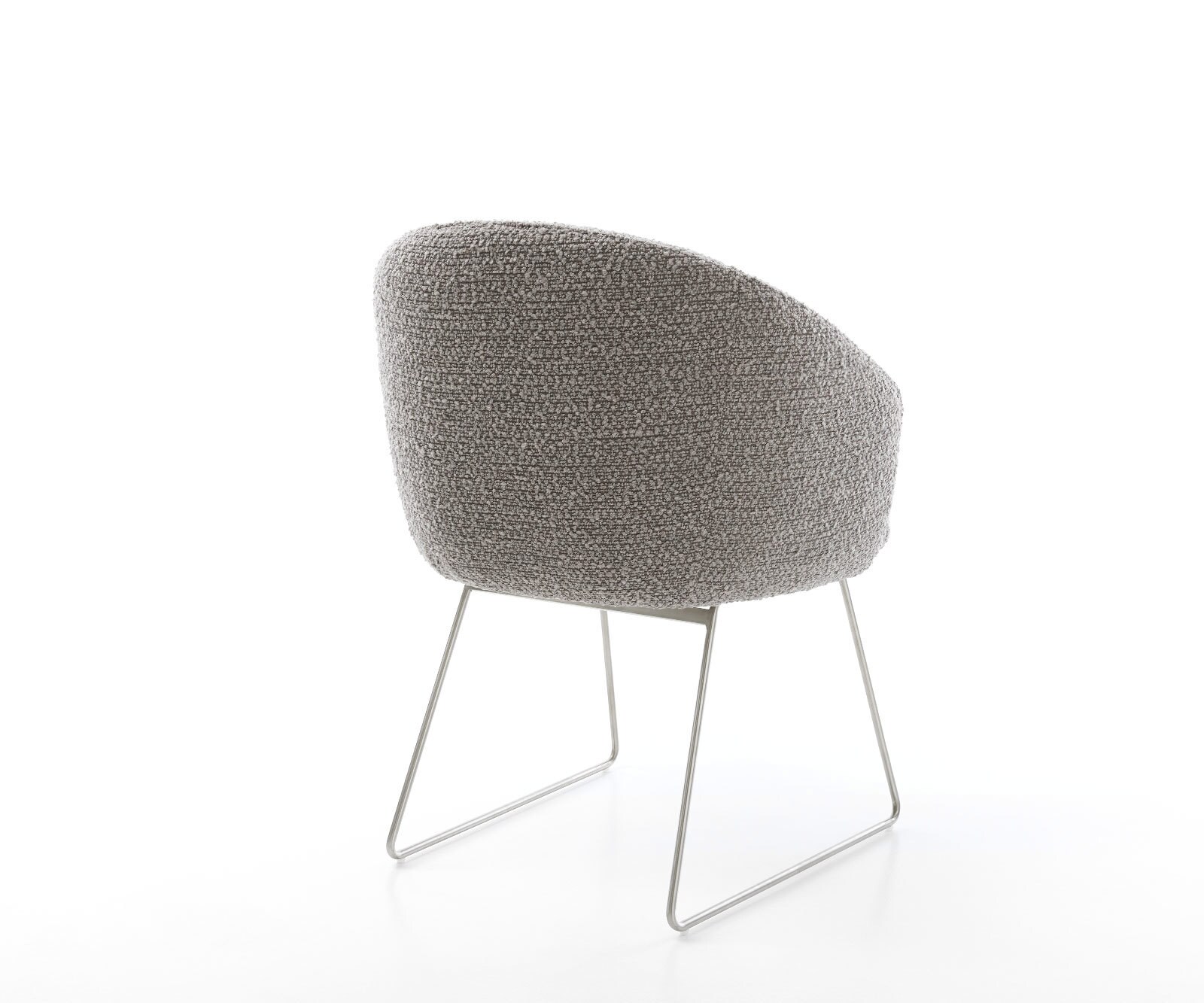 Chaise-de-salle-à-manger Caja-Flex avec accoudoirs bouclé gris argenté pied trapèze acier inoxydable brossé ressorts ensachés 4