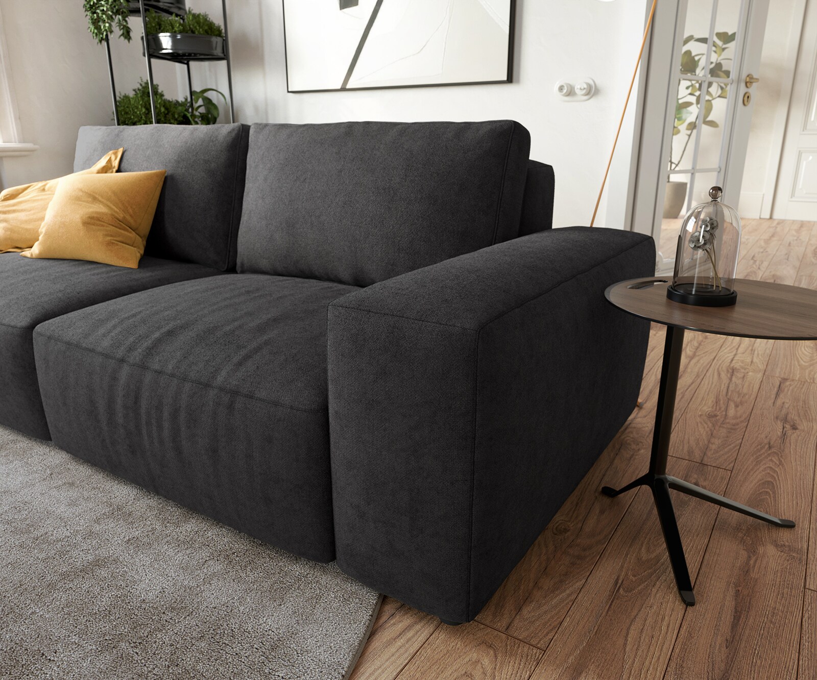 Big canapé Lanzo 230x95 cm microfibre noir 4