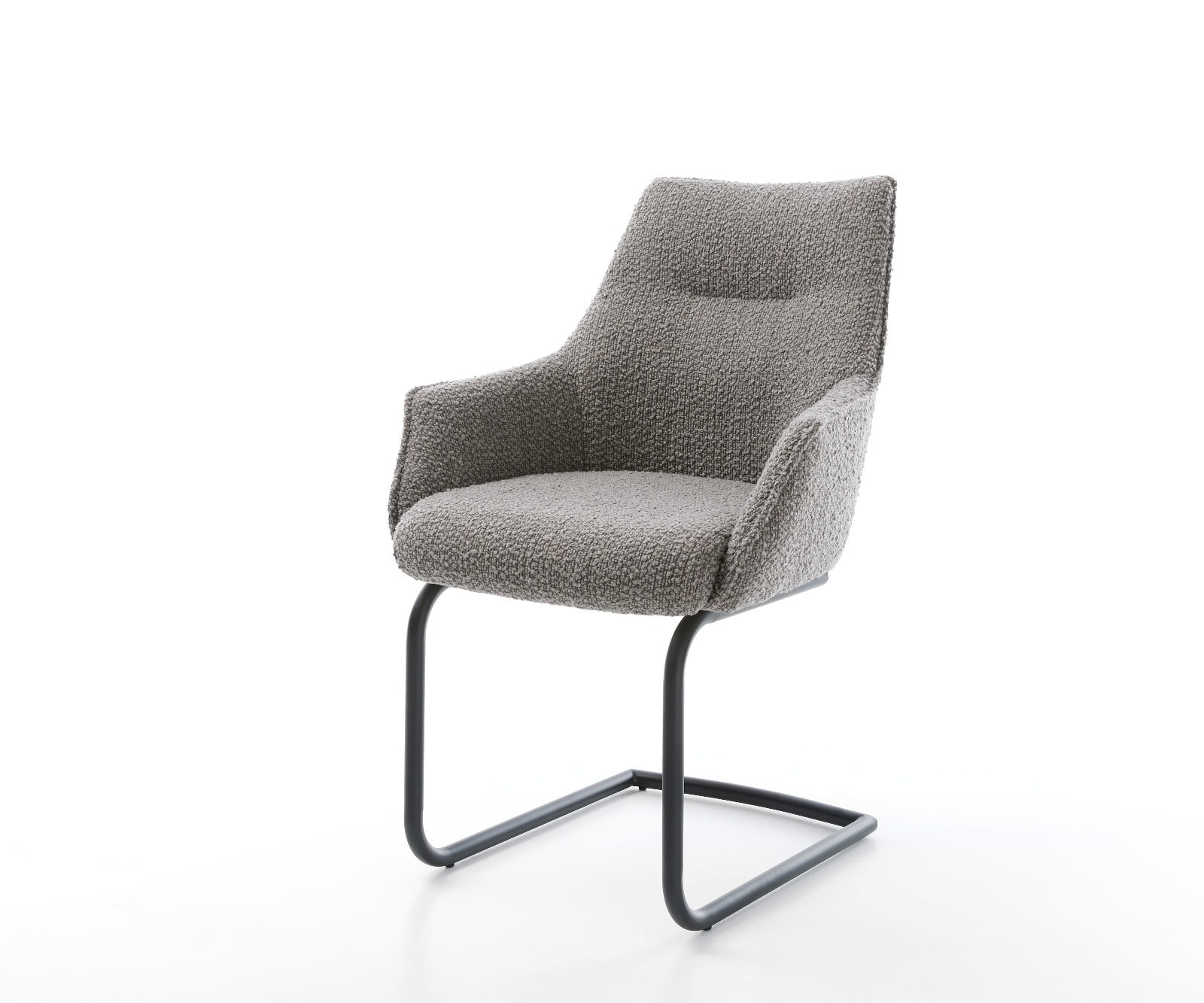 Cantilever Alja-Flex avec accoudoirs bouclé gris argenté pied cantilever rond noir ressorts ensachés 1