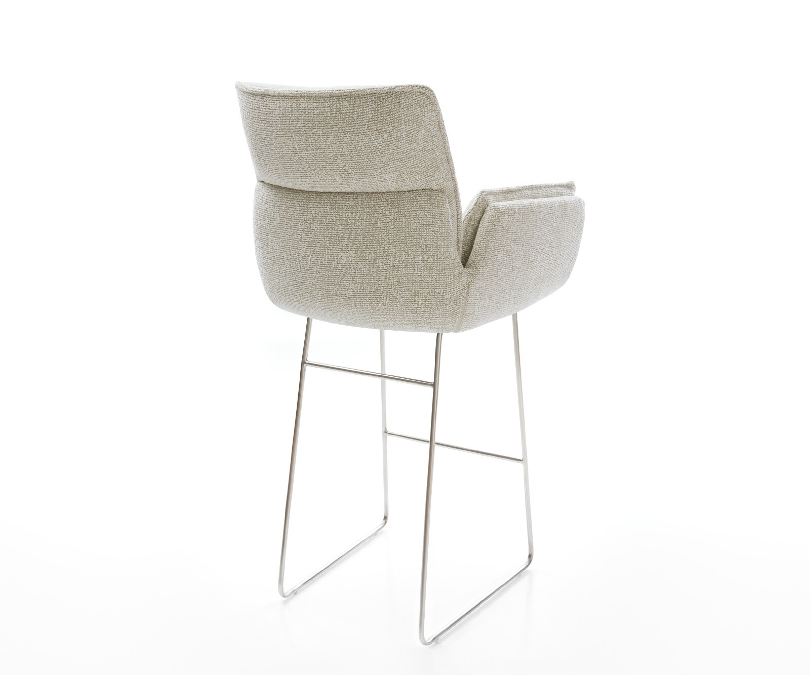 Chaise-de-bar Nela-Flex Tissu tissé doux Beige Pied trapèze acier inoxydable Argent 4