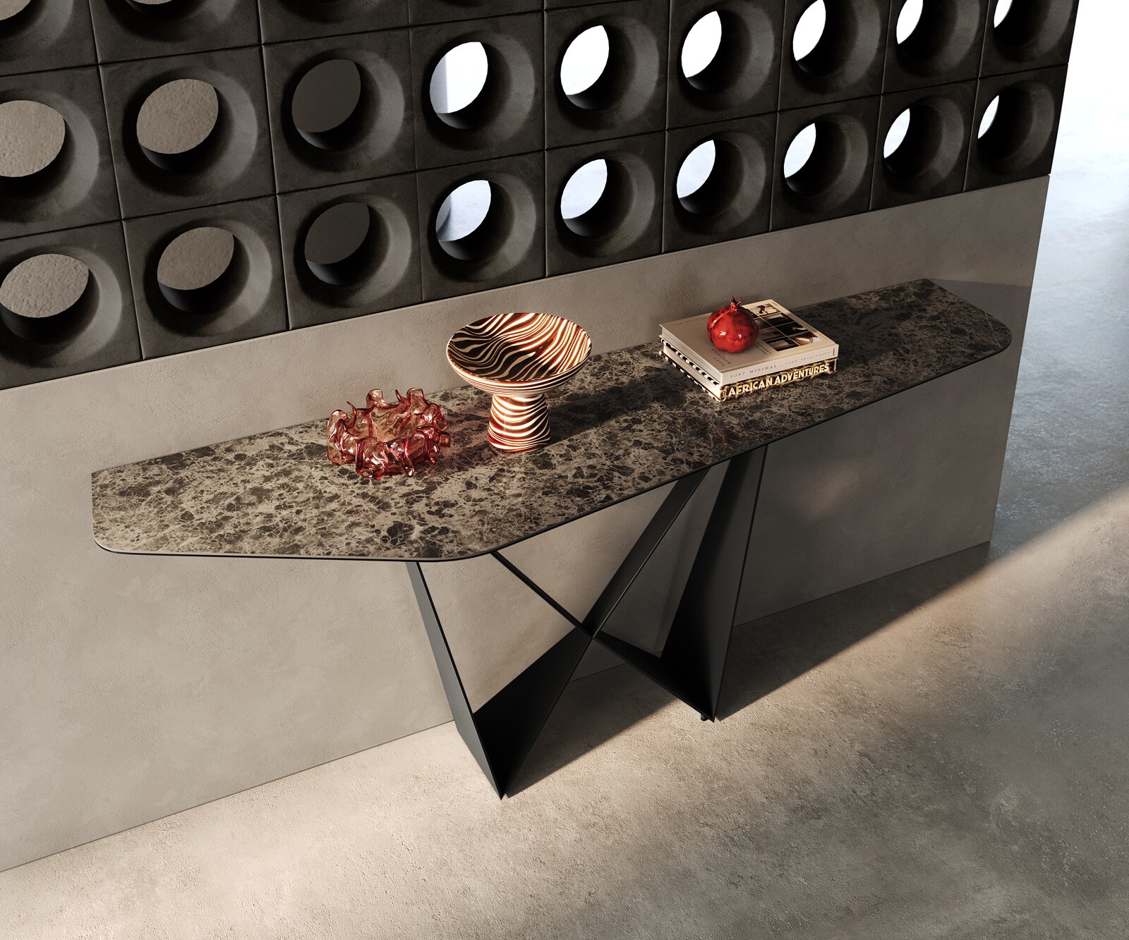 Console Edge Polygonal 180x50 cm Céramique Emperador Extra Lucidato Dunkelbraun Spios Métal Noir 2