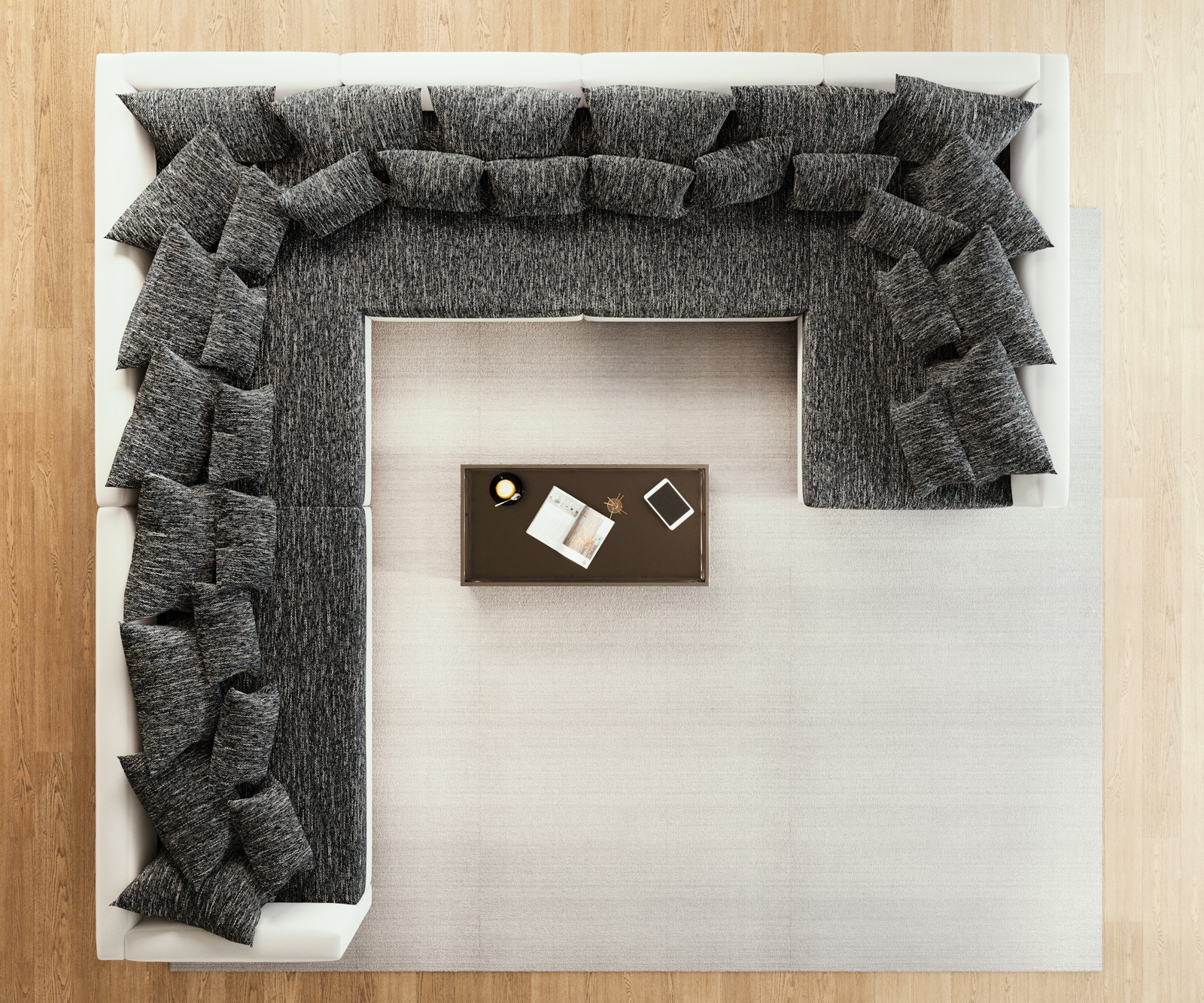 Canapé Panoramique Clovis XXL blanc noir pouf gauche 3 Canapé Panoramique Clovis XXL blanc noir pouf gauche 3