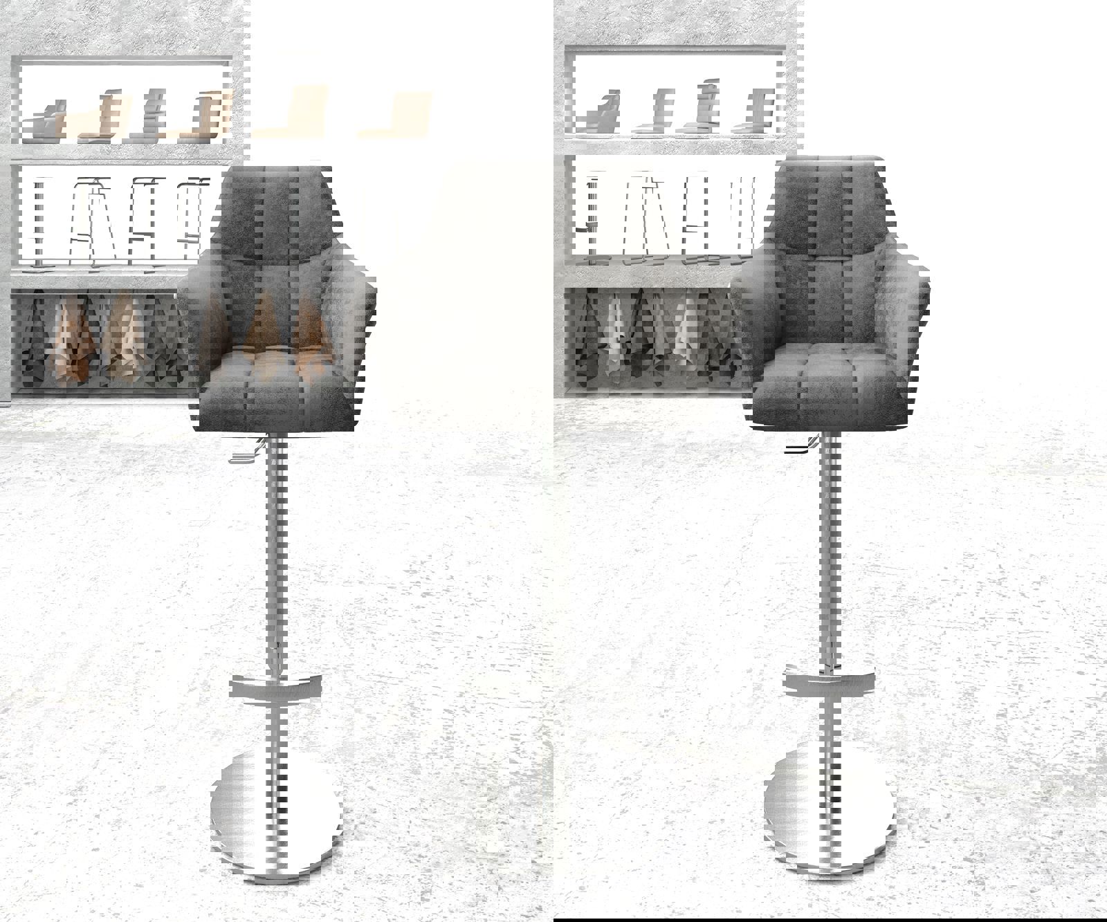 Chaise-de-bar Yulo-Flex vintage gris base tournante réglable en haut acier inoxydable 1