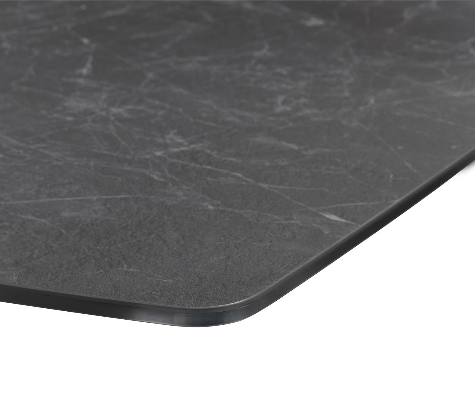 Table-à-manger Edge forme Boot 200x100 céramique Laminam® nero greco gris inox étroit 5