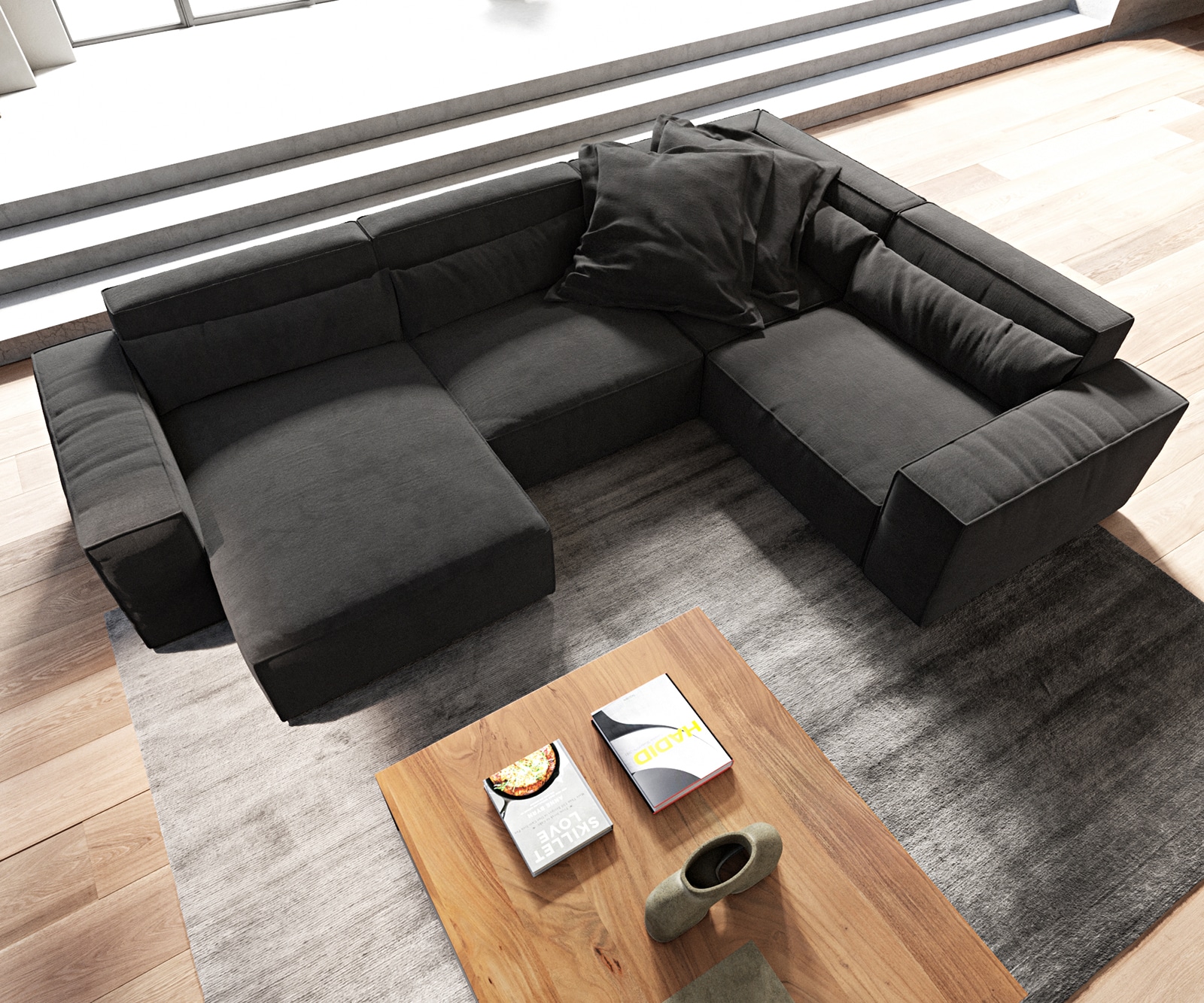 Canapé panoramique Sirpio 300x210 cm Microfibre Noir Recamiere variable 3 Canapé panoramique Sirpio 300x210 cm Microfibre Noir Recamiere variable 3