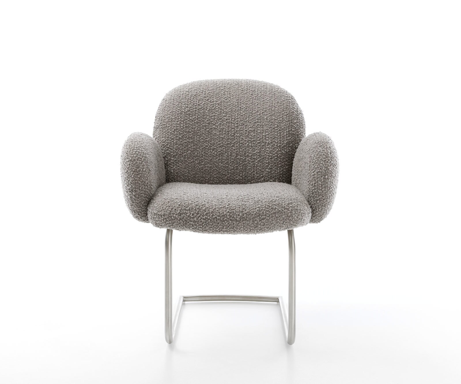 Cantilever Nube-Flex avec accoudoirs bouclé gris argenté pied cantilever rond acier inoxydable brossé ressorts ensachés 1 Cantilever Nube-Flex avec accoudoirs bouclé gris argenté pied cantilever rond acier inoxydable brossé ressorts ensachés 1