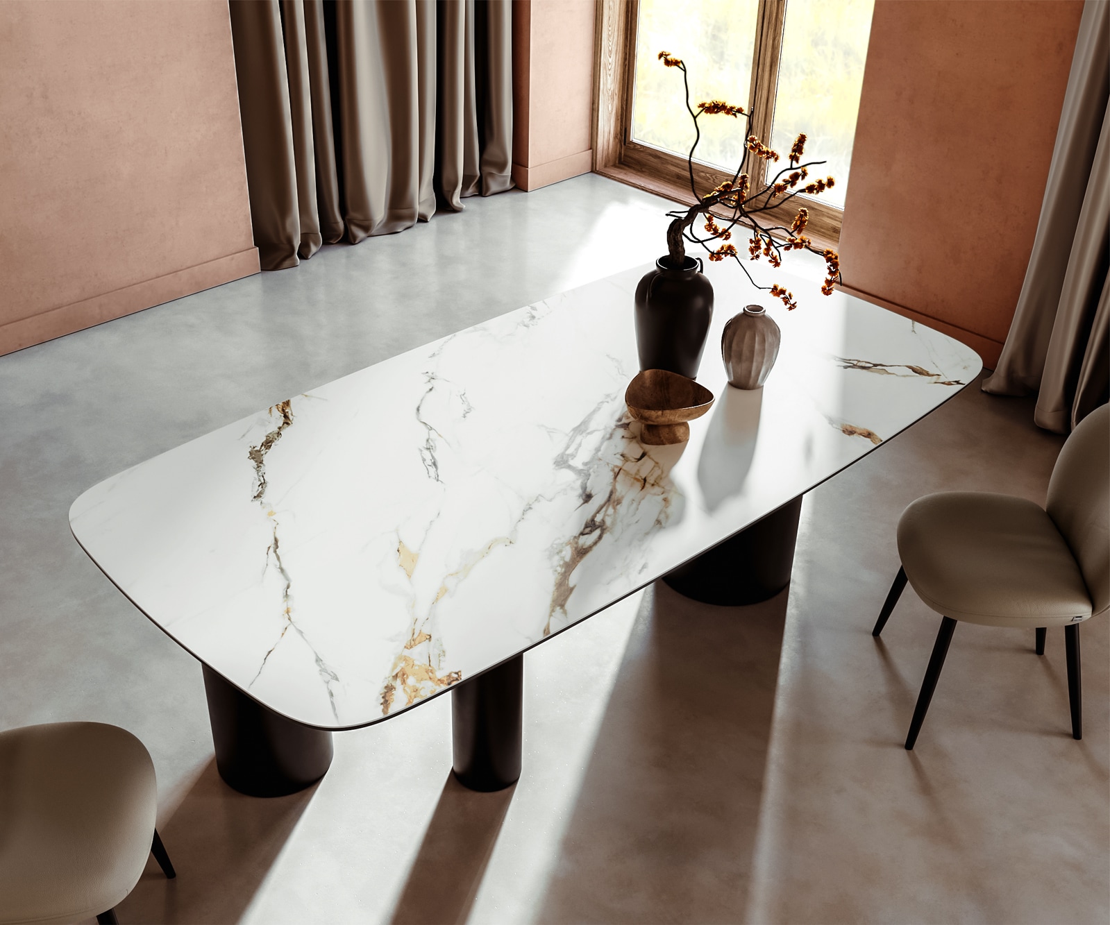Table à manger Edge Boot 240x120 céramique Calacatta Luxe blanc-doré-gris Troa métal noir 3 Table à manger Edge Boot 240x120 céramique Calacatta Luxe blanc-doré-gris Troa métal noir 3