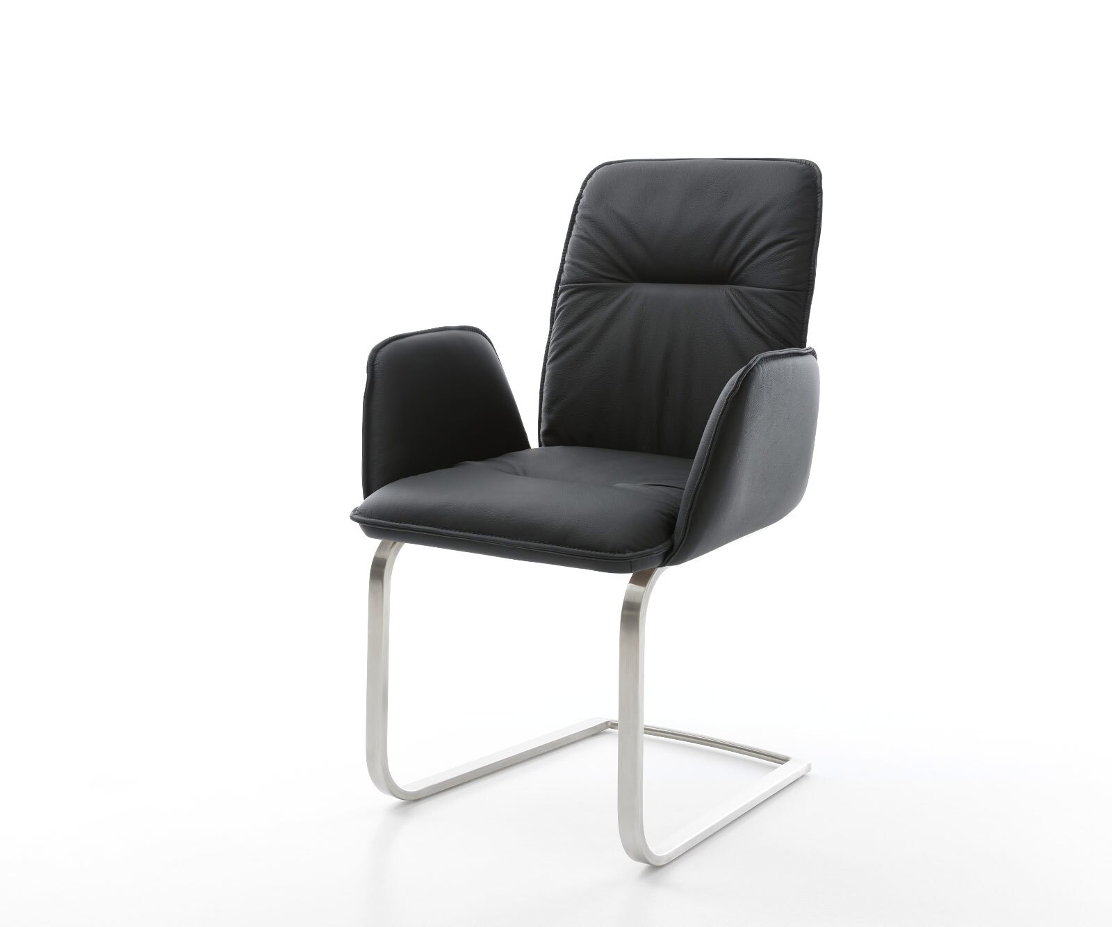 Cantilever Vinja-Flex cuir de vache noir pied cantilever plat acier inoxydable brossé