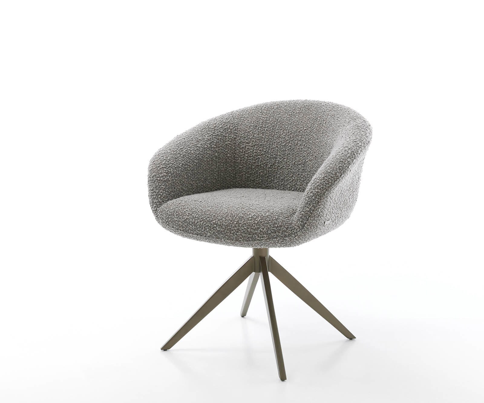 Chaise-pivotante Vinka-Flex avec accoudoirs bouclé gris argenté pied croisé large aspect titane pivotement sur 360° ressorts ensachés