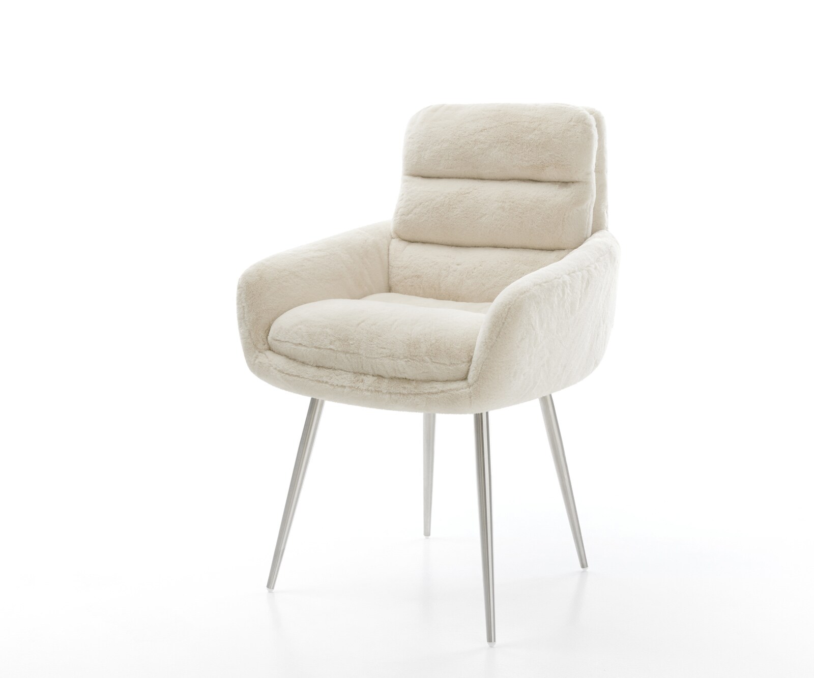 Chaise-de-salle-à-manger Abelia-Flex avec accoudoirs peluche crème-blanc 4 pieds coniques acier inoxydable 1