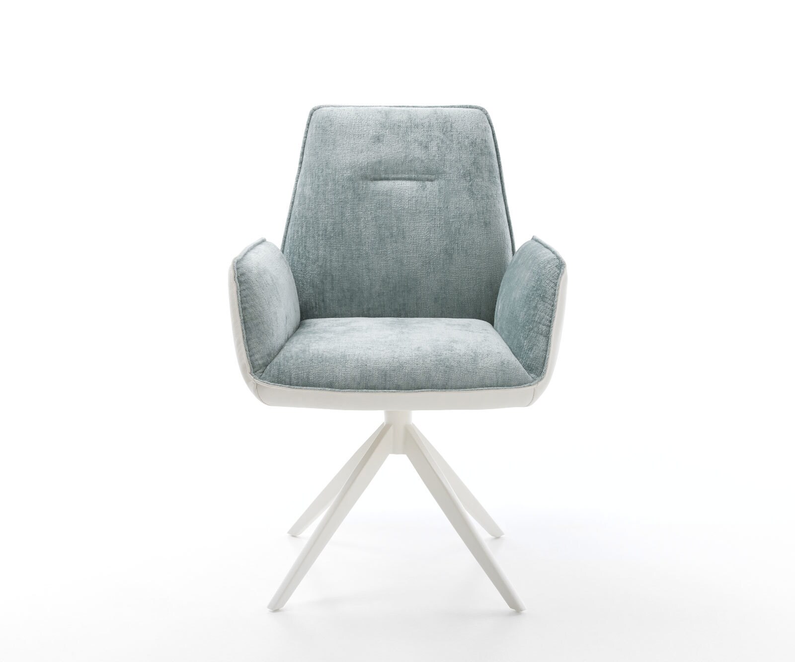 Chaise-pivotante Zoa-Flex tissu mixte cuir de vache blanc-bleu pastel pied croisé large blanc pivotement sur 360° fonction bascule ressorts ensachés 1