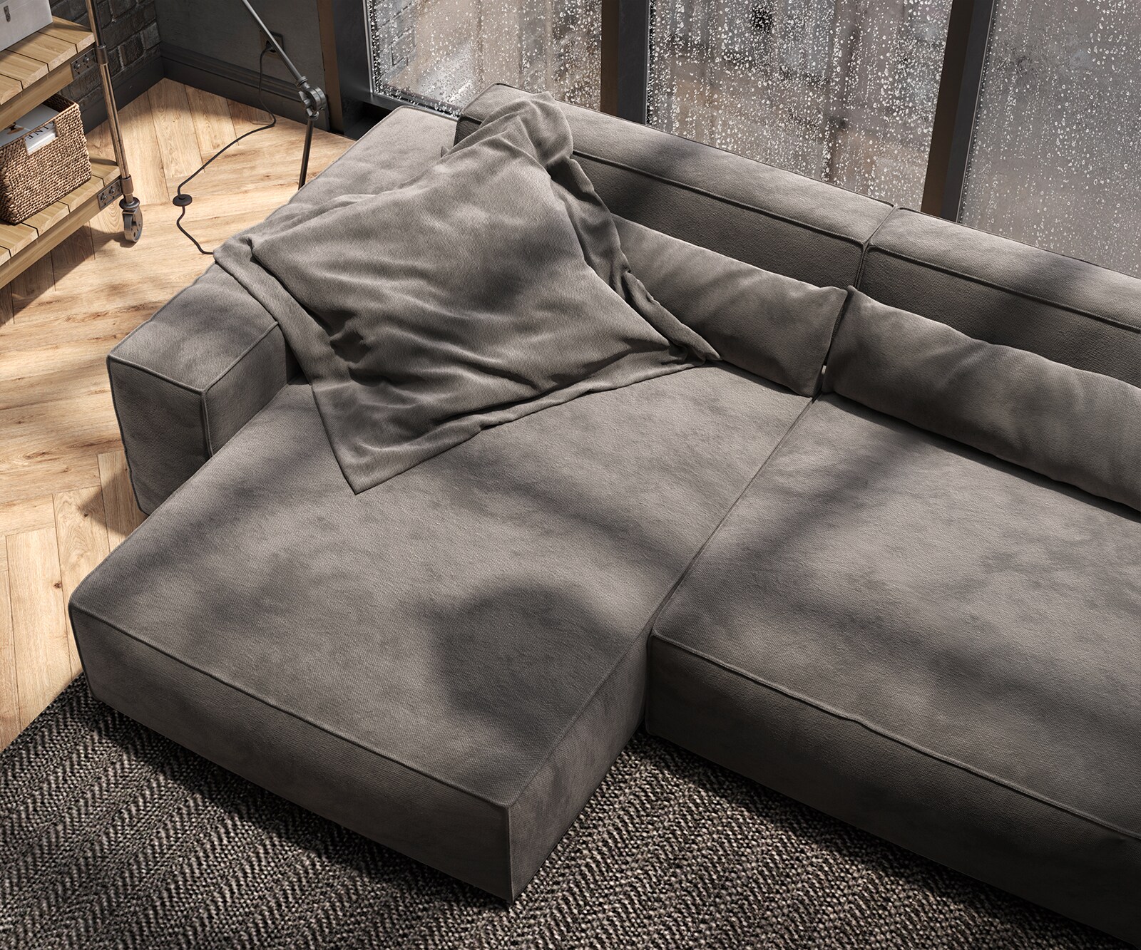 Canapé d'angle Sirpio XL 270x170 cm Microfibre Marron Kaki Recamiere variable avec Tabouret 6