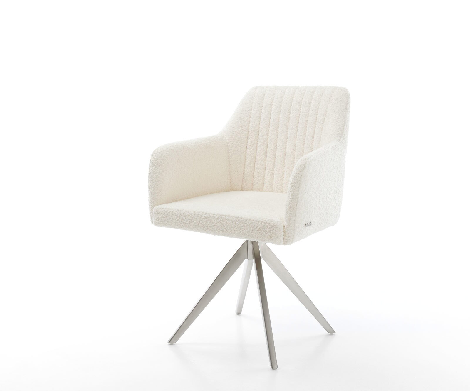 Chaise-de-salle-à-manger Greg-Flex bouclé blanc pied croisé angulaire acier inoxydable brossé ressorts ensachés