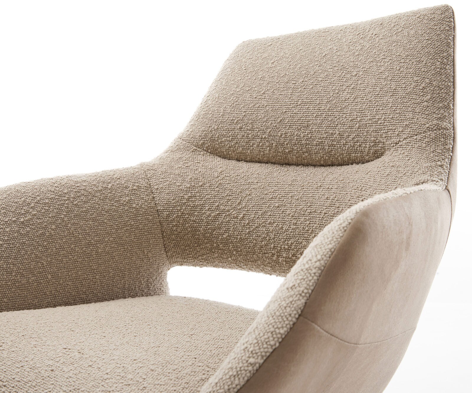 Chaise-pivotante Yago-Flex avec accoudoirs tissu mixte couleur boue pied de chaise 4 branches acier inoxydable brossé pivotement sur 360° fonction bascule ressorts ensachés 4